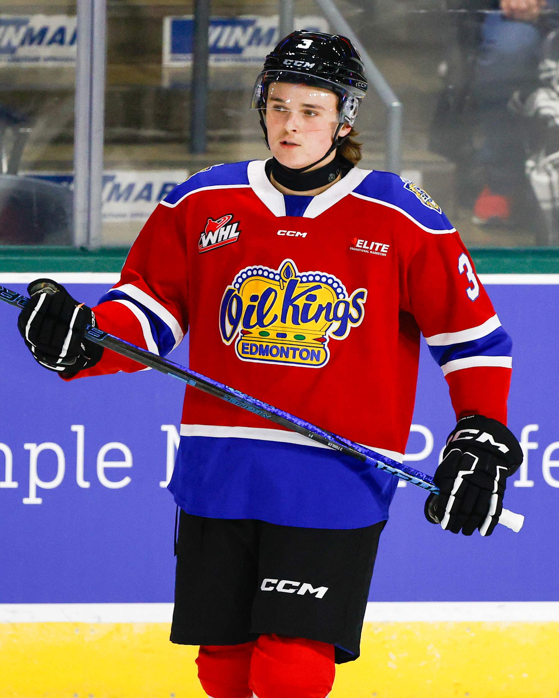 LONDON, ONTARIO, CANADA - NOVEMBER 26: Blake Fiddler #3 of Team CHL before the CHL USA Prospects Challenge between USA and CHL at Canada Life Place on November 26, 2024 in London, Ontario, Canada. (Photo by Michael Miller/ISI Photos/Getty Images)