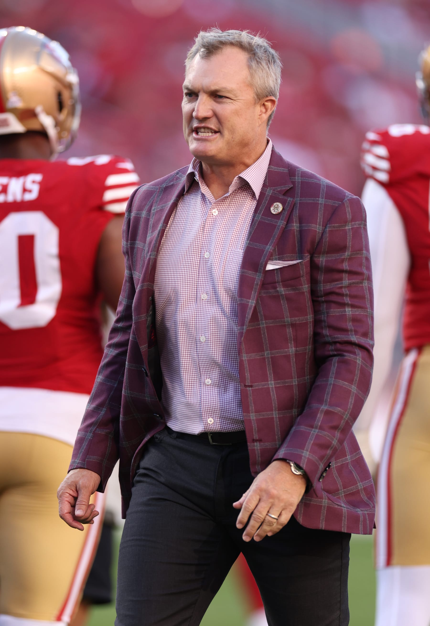 SANTA CLARA, CALIFORNIA - OCTOBER 08: San Francisco 49ers general manager John Lynch is seen on the field prior to a game against the Dallas Cowboys at Levi's Stadium on October 08, 2023 in Santa Clara, California. (Photo by Ezra Shaw/Getty Images)