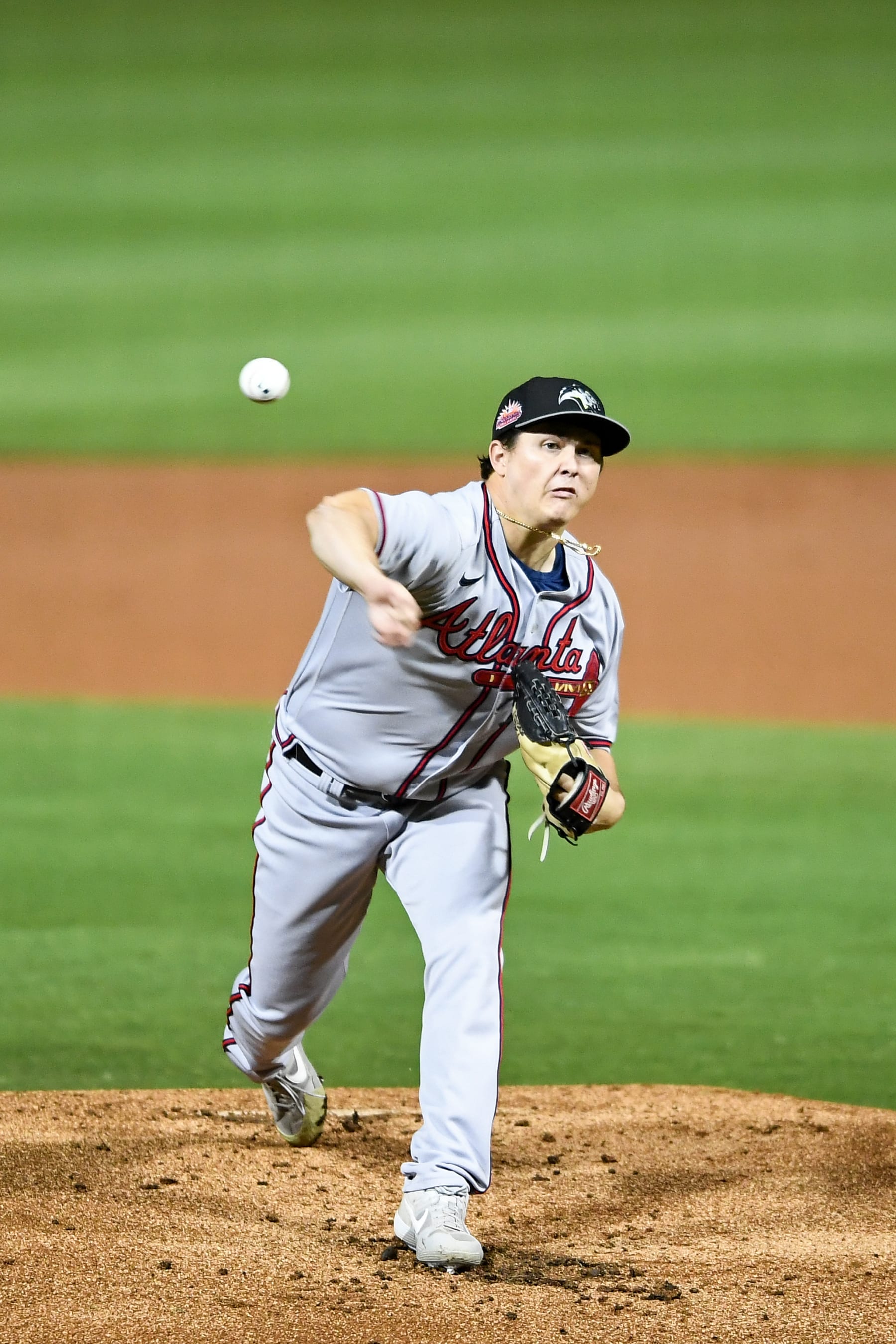 GLENDALE, AZ - NOVEMBER 12, 2021: Victor Vodnik #30 of the Peoria Javelinas throws a pitch against the Salt River Rafters at Salt River Fields on November 12, 2021 in Glendale, Arizona. (Photo by Chris Bernacchi/Diamond Images via Getty Images)