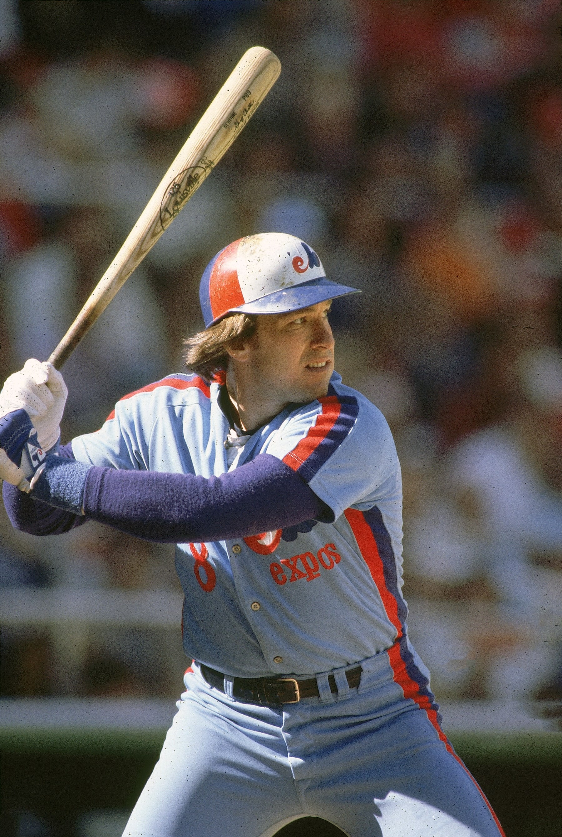 Baseball: Montreal Expos Gary Carter (8) in action, at bat vs Philadelphia Phillies at Veterans Stadium. 
Philadelphia, PA 9 / 27 / 1980
CREDIT: Heinz Kluetmeier (Photo by Heinz Kluetmeier  / Sports Illustrated / Getty Images)
(Set Number: X24899 TK3 R7 F12 )