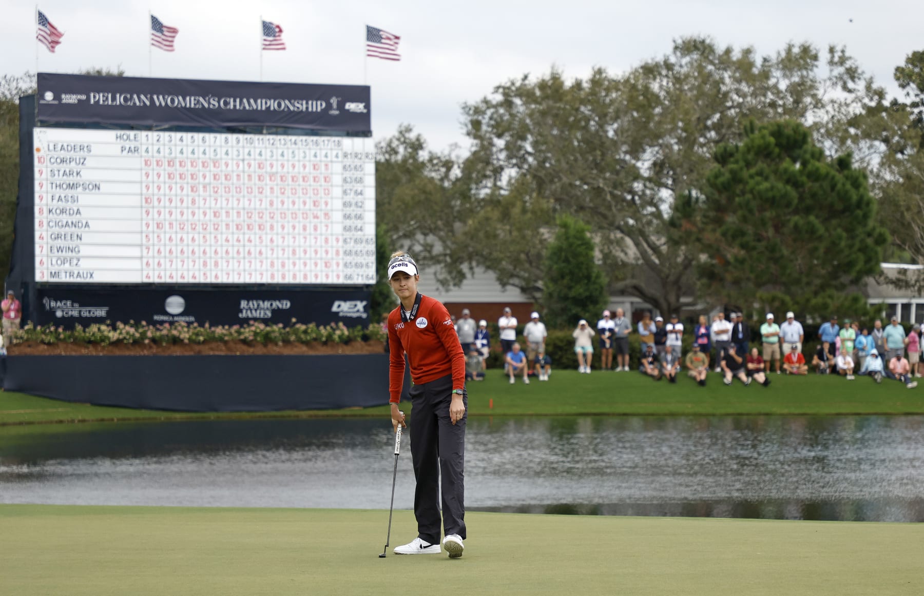 BELLEAIR, FLORIDA - NOVEMBER 13: Nelly Korda of the United States reacts to a putt on the 18th hole during the final round of the Pelican Women's Championship at Pelican Golf Club on November 13, 2022 in Belleair, Florida. (Photo by Mike Ehrmann/Getty Images)