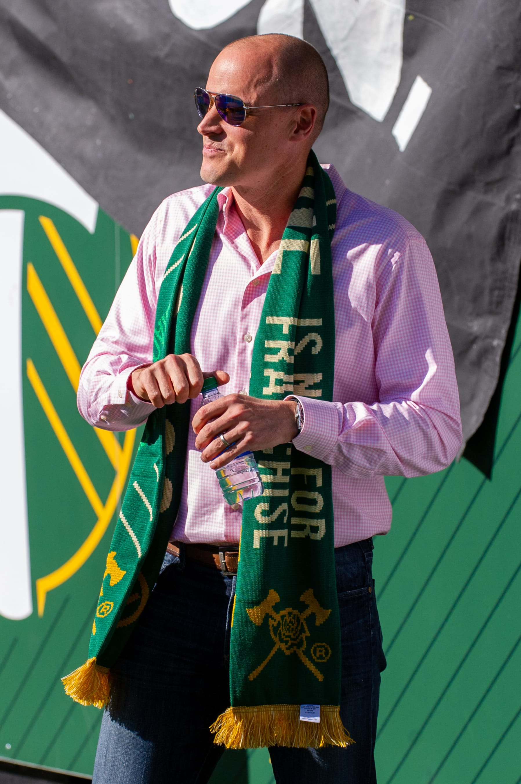 PORTLAND, OR - OCTOBER 06: Portland Timbers owner Merritt Paulson satisfied during the MLS match between the San Jose Earthquakes and the Portland Timbers on October 06, 2019, at Providence Park in Portland, OR. (Photo by Diego Diaz/Icon Sportswire via Getty Images).