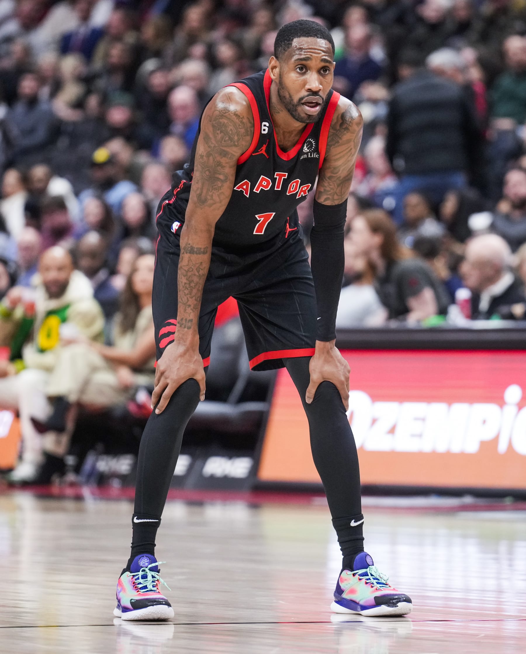 TORONTO, ON - MARCH 22: Will Barton #1 of the Toronto Raptors looks on against the Indiana Pacers during the second half of their basketball game at the Scotiabank Arena on March 22, 2023 in Toronto, Ontario, Canada. NOTE TO USER: User expressly acknowledges and agrees that, by downloading and/or using this Photograph, user is consenting to the terms and conditions of the Getty Images License Agreement. (Photo by Mark Blinch/Getty Images)
