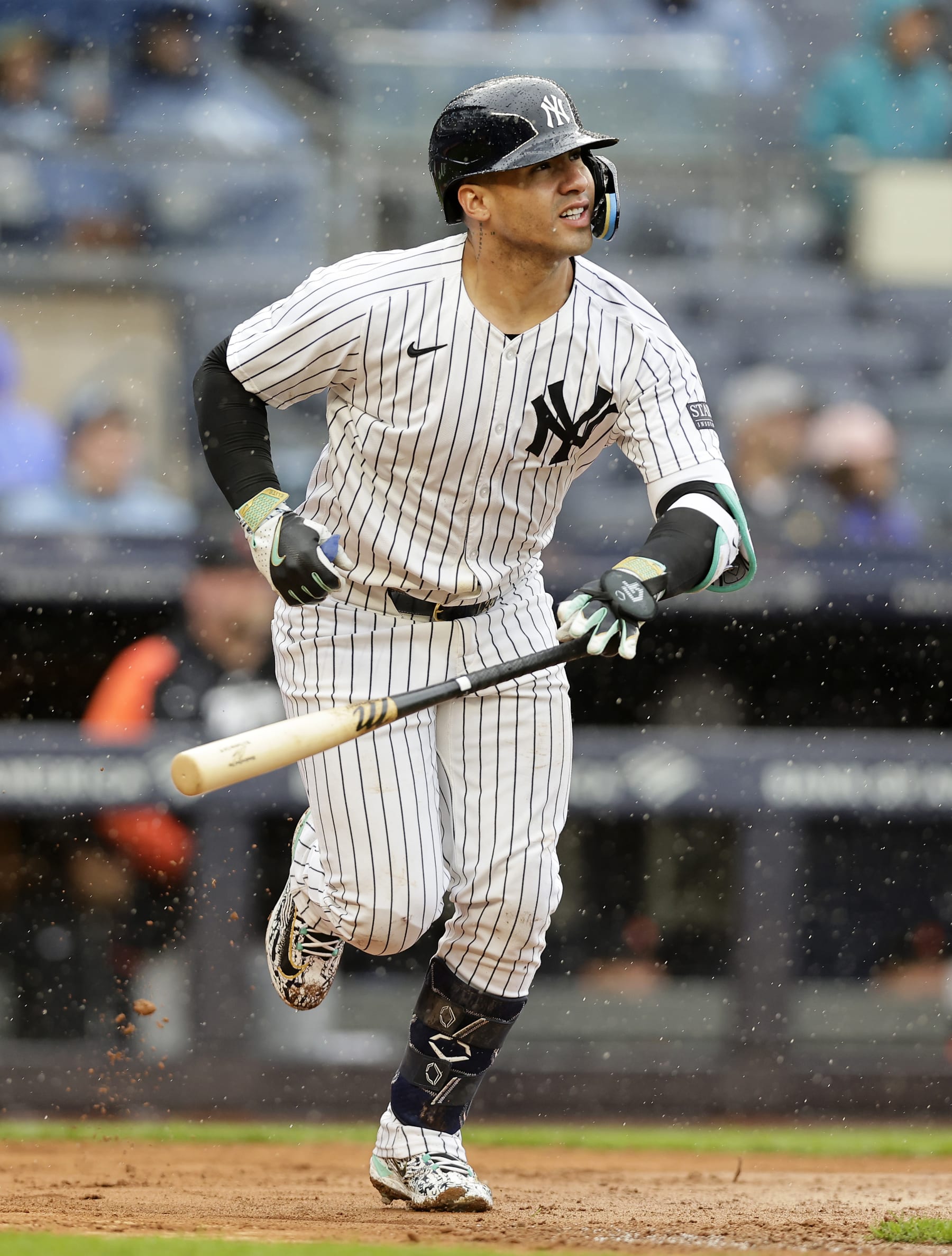 NEW YORK, NEW YORK - MAY 05:  Gleyber Torres #25 of the New York Yankees in action against the Detroit Tigers at Yankee Stadium on May 05, 2024 in New York City. The Yankees defeated the Tigers 5-2. (Photo by Jim McIsaac/Getty Images)