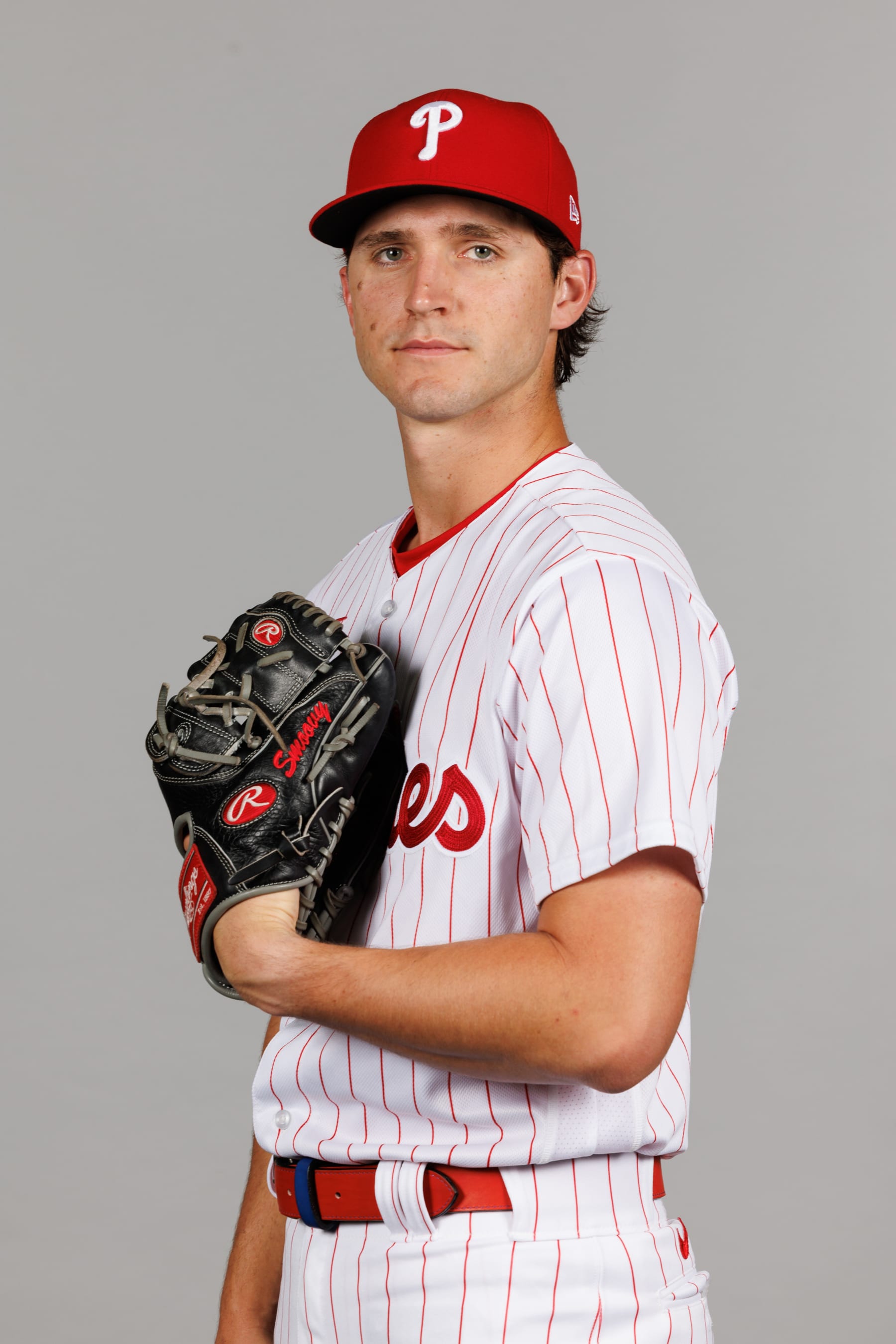 CLEARWATER, FL - FEBRUARY 23: Griff McGarry #61 of the Philadelphia Phillies poses for a photo during the Philadelphia Phillies Photo Day at BayCare Ballpark on Thursday, February 23, 2023 in Clearwater, Florida. (Photo by Mike Carlson/MLB Photos via Getty Images)