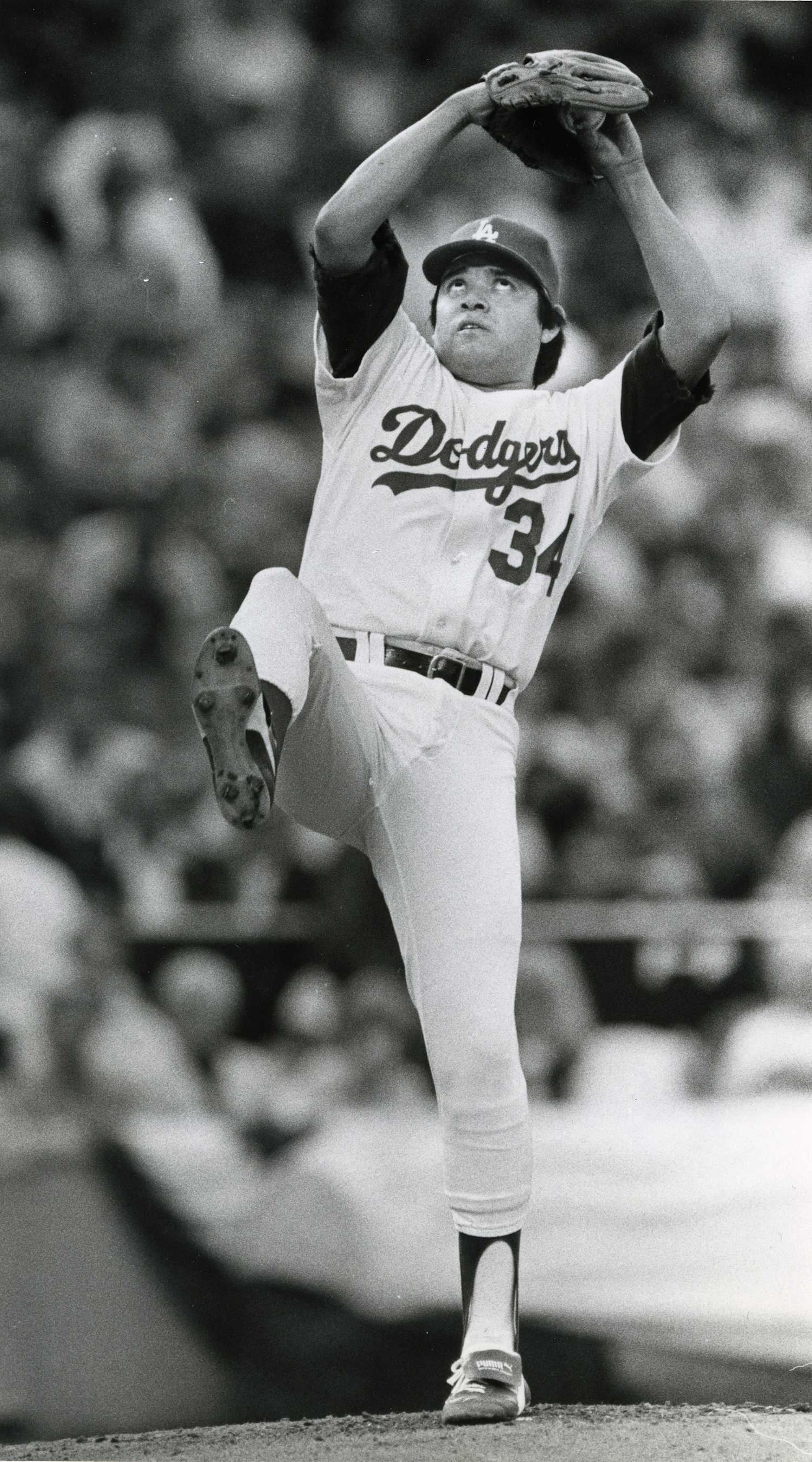 Los Angeles, California, October 5, 1983 - Fernando Valenzuela, nicknamed "El Toro," was known for his skyward glance at the peak of his windup and for throwing a rarely-used pitch called a screwball. Photo Credit: Don Kelsen / Los Angeles Times