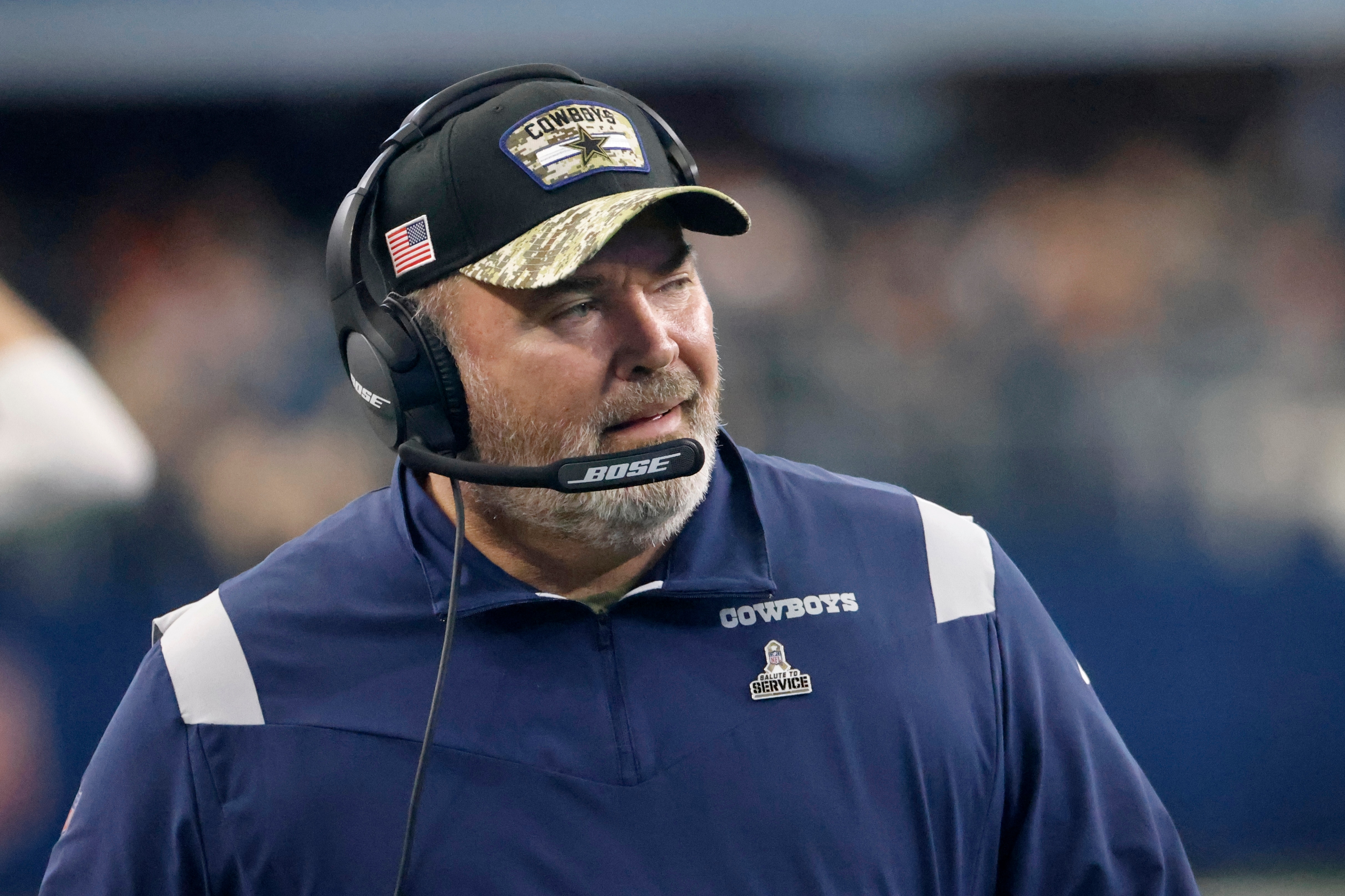 Dallas Cowboys head coach Mike McCarthy walks along the sideline as he watches play against the Denver Broncos in the second half of an NFL football game in Arlington, Texas, Sunday, Nov. 7, 2021. (AP Photo/Ron Jenkins)