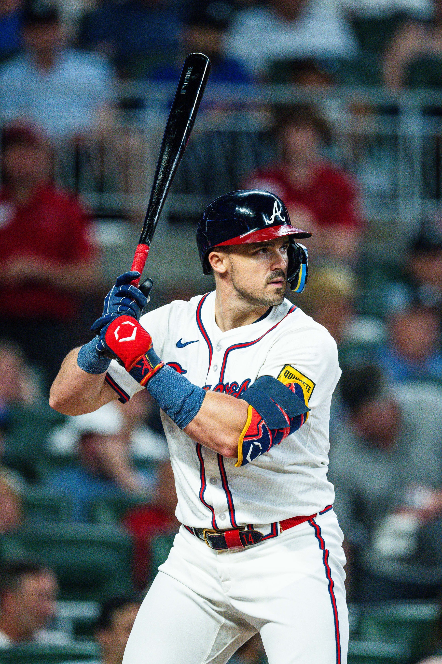 ATLANTA, GA - MAY 29: Adam Duvall #14 of the Atlanta Braves at bat during the sixth inning against the Washington Nationals at Truist Park on May 29, 2024 in Atlanta, Georgia. (Kevin D. Liles/Atlanta Braves/Getty Images)