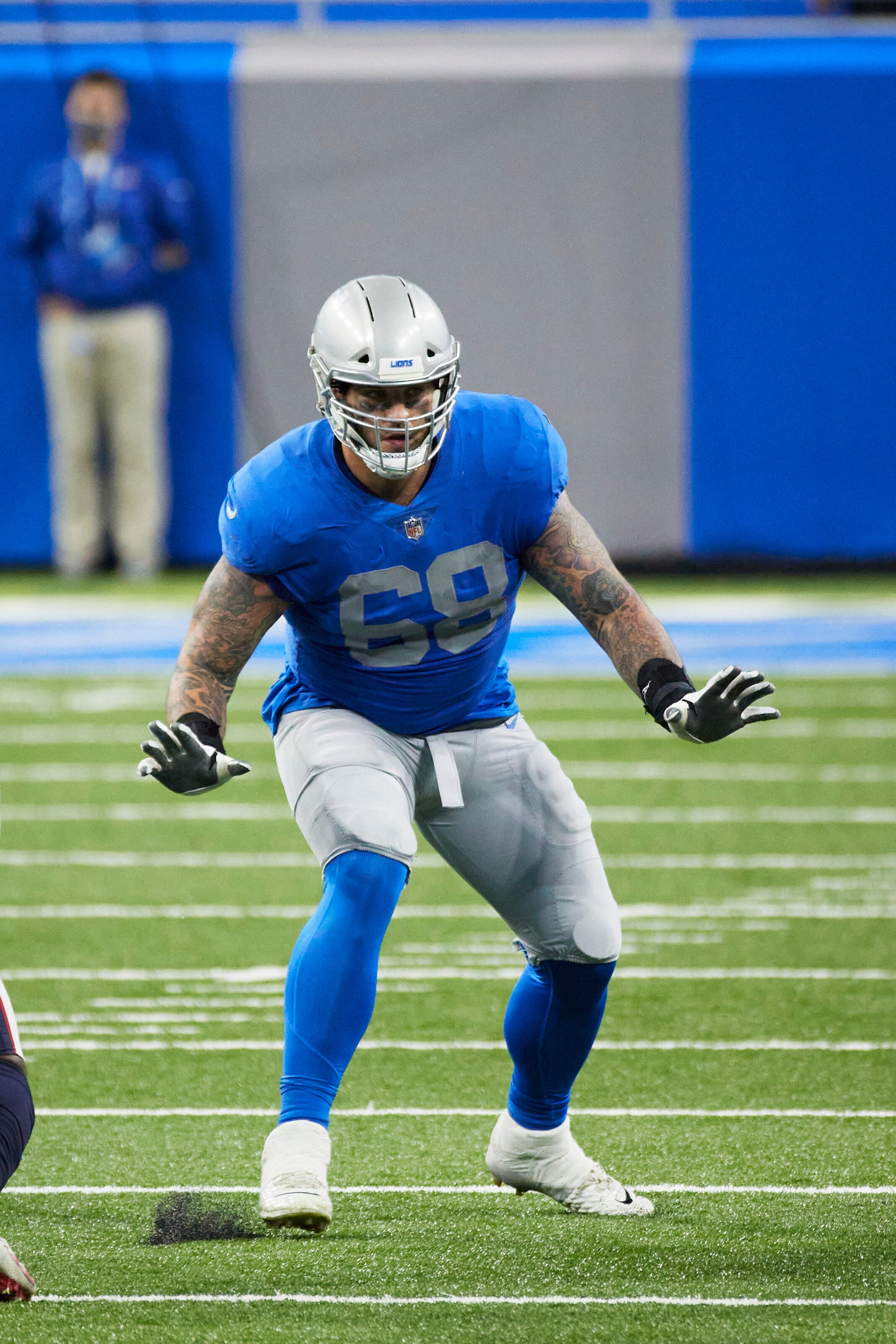 Detroit Lions offensive tackle Taylor Decker (68) in action against the Houston Texans during an NFL football game, Thursday, Nov. 26, 2020, in Detroit. (AP Photo/Rick Osentoski)