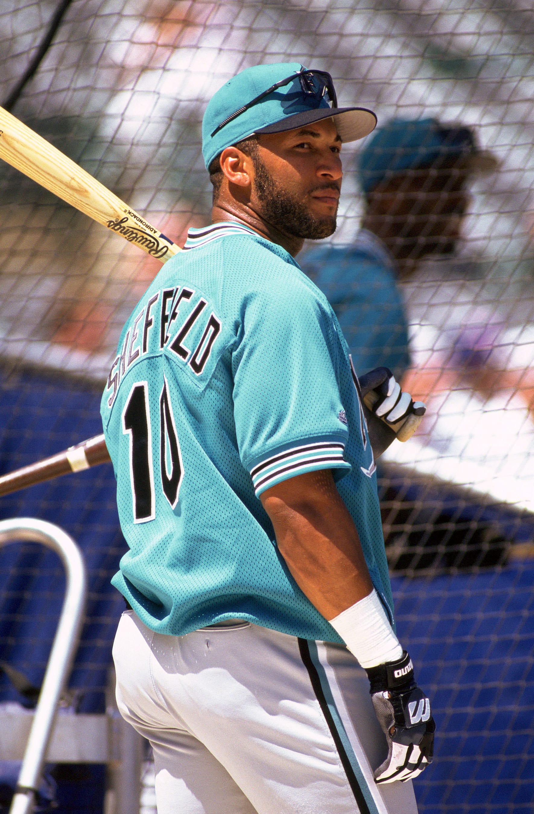 CHICAGO- CIRCA 1996:  Gary Sheffield #10 of the Florida Marlins looks on before an MLB game at Wrigley Field in Chicago, Illinois. Gary Sheffield played for 22 seasons for 8 different teams and was a 9-time All-Star. (Photo by SPX/Ron Vesely Photography via Getty Images)