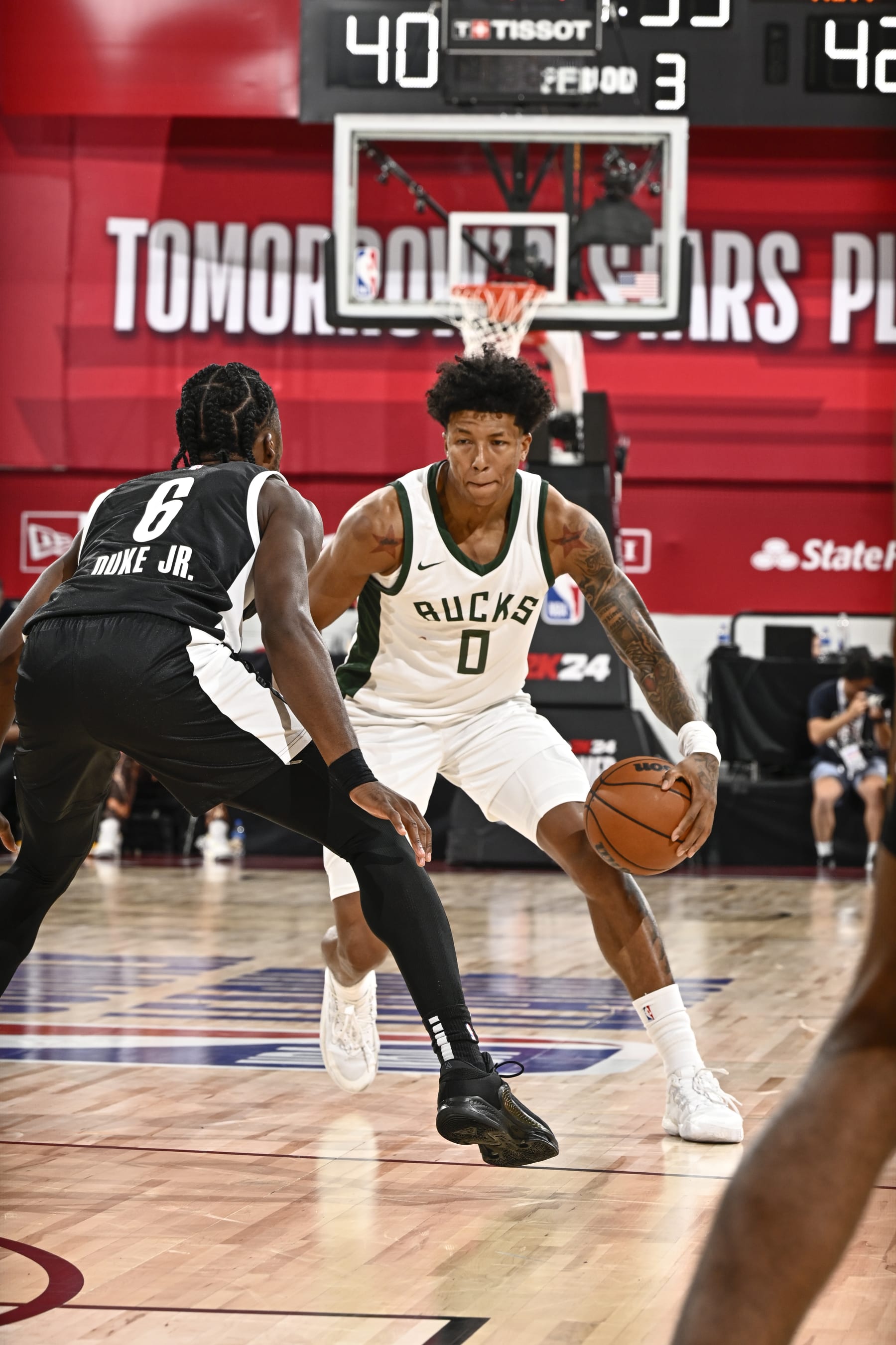 LAS VEGAS, NV - JULY 11:  MarJon Beauchamp #0 of Milwuakee Bucks goes to the basket during the game during the 2023 NBA Las Vegas Summer League on July 11, 2023 at the The Cox Pavillion  in Las Vegas, Nevada. NOTE TO USER: User expressly acknowledges and agrees that, by downloading and or using this Photograph, User is consenting to the terms and conditions of the Getty Images License Agreement. Mandatory Copyright Notice: Copyright 2023 NBAE (Photo by David Dow/NBAE via Getty Images)