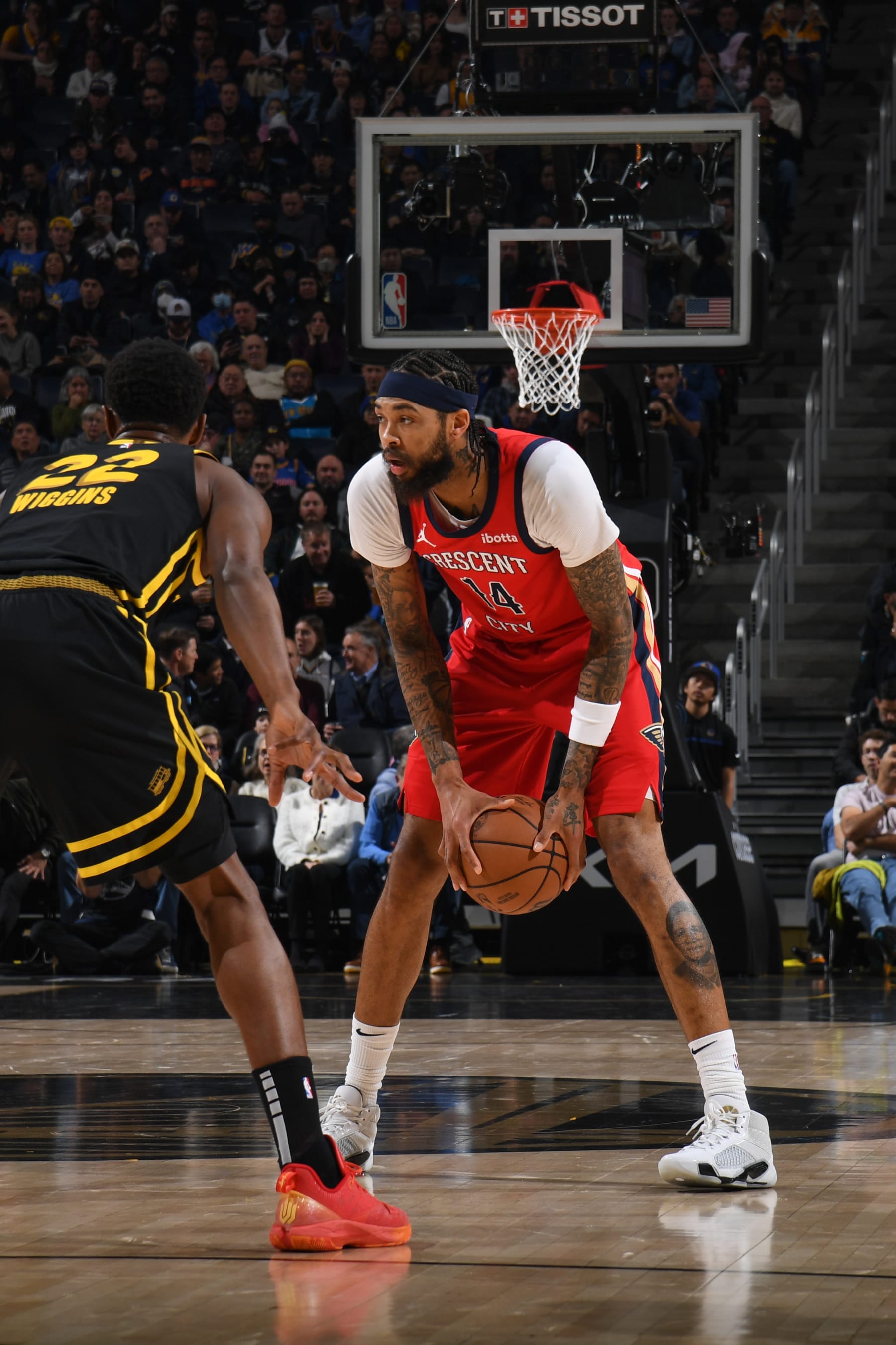 SAN FRANCISCO, CA - JANUARY 10:  Brandon Ingram #14 of the New Orleans Pelicans handles the ball during the game  on January 10, 2024 at Chase Center in San Francisco, California. NOTE TO USER: User expressly acknowledges and agrees that, by downloading and or using this photograph, user is consenting to the terms and conditions of Getty Images License Agreement. Mandatory Copyright Notice: Copyright 2024 NBAE (Photo by Noah Graham/NBAE via Getty Images)