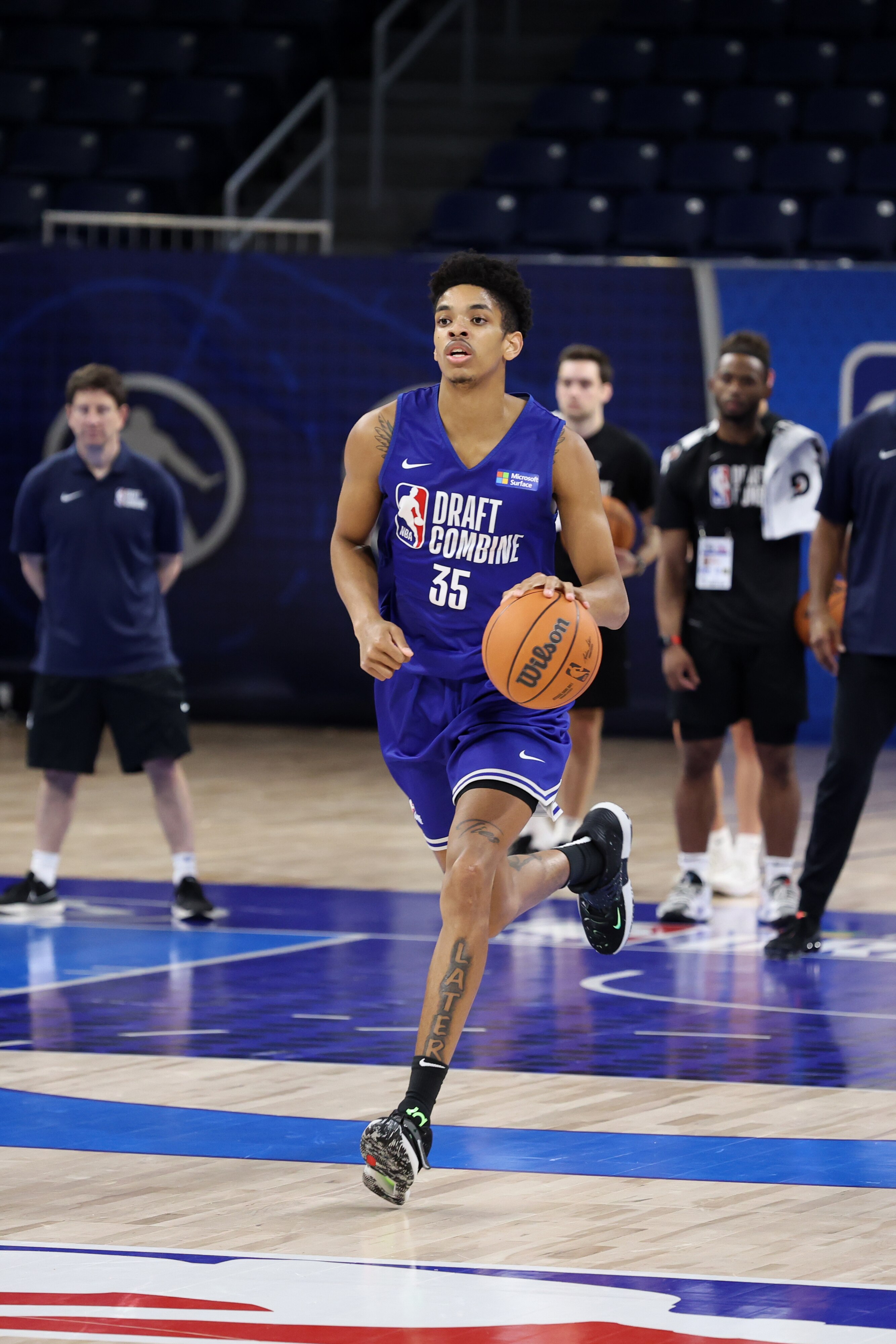 CHICAGO, IL - MAY 18: NBA Prospect, Josh Minott, dribbles the ball during the 2022 NBA Draft Combine on May 18, 2022 at Wintrust Arena in Chicago, Illinois. NOTE TO USER: User expressly acknowledges and agrees that, by downloading and or using this photograph, User is consenting to the terms and conditions of the Getty Images License Agreement. Mandatory Copyright Notice: Copyright 2022 NBAE (Photo by Jeff Haynes/NBAE via Getty Images)