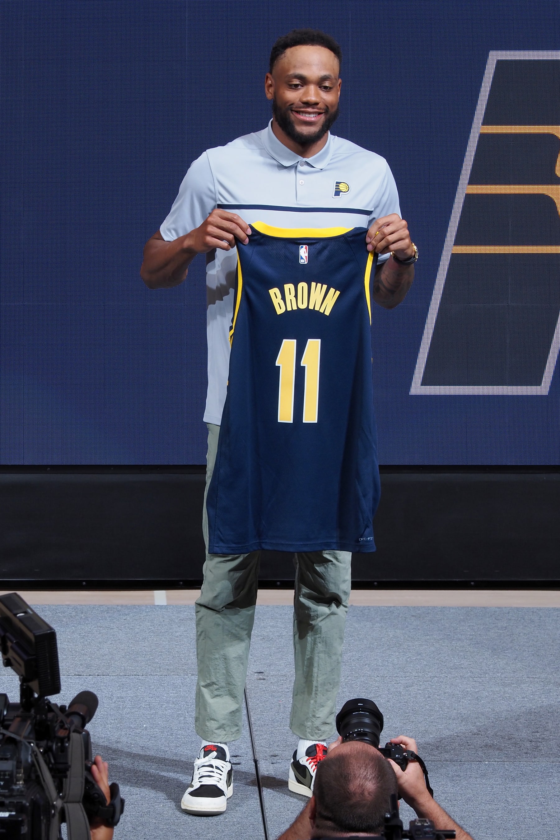 INDIANAPOLIS, IN - JULY 6: Bruce Brown poses for a photo after being signed by the Pacers in free agency on July 6, 2023 at Gainbridge Fieldhouse in Indianapolis, Indiana. NOTE TO USER: User expressly acknowledges and agrees that, by downloading and or using this Photograph, user is consenting to the terms and conditions of the Getty Images License Agreement. Mandatory Copyright Notice: Copyright 2023 NBAE (Photo by Ron Hoskins/NBAE via Getty Images)
