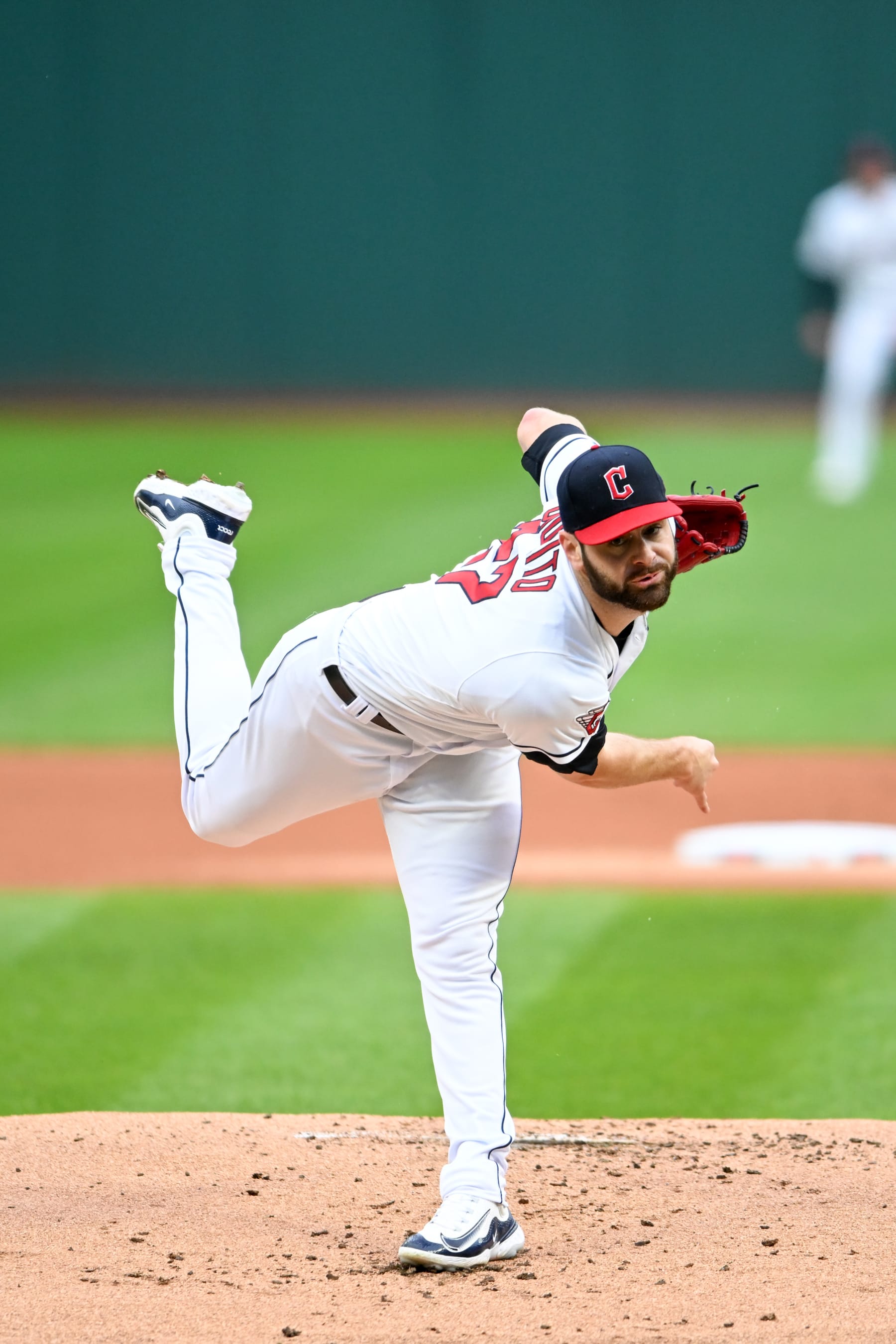 CLEVELAND, OHIO - SEPTEMBER 26, 2023: Lucas Giolito #27 of the Cleveland Guardians throws a pitch during the first inning against the Cincinnati Reds at Progressive Field on September 26, 2023 in Cleveland, Ohio. (Photo by Nick Cammett/Diamond Images via Getty Images)