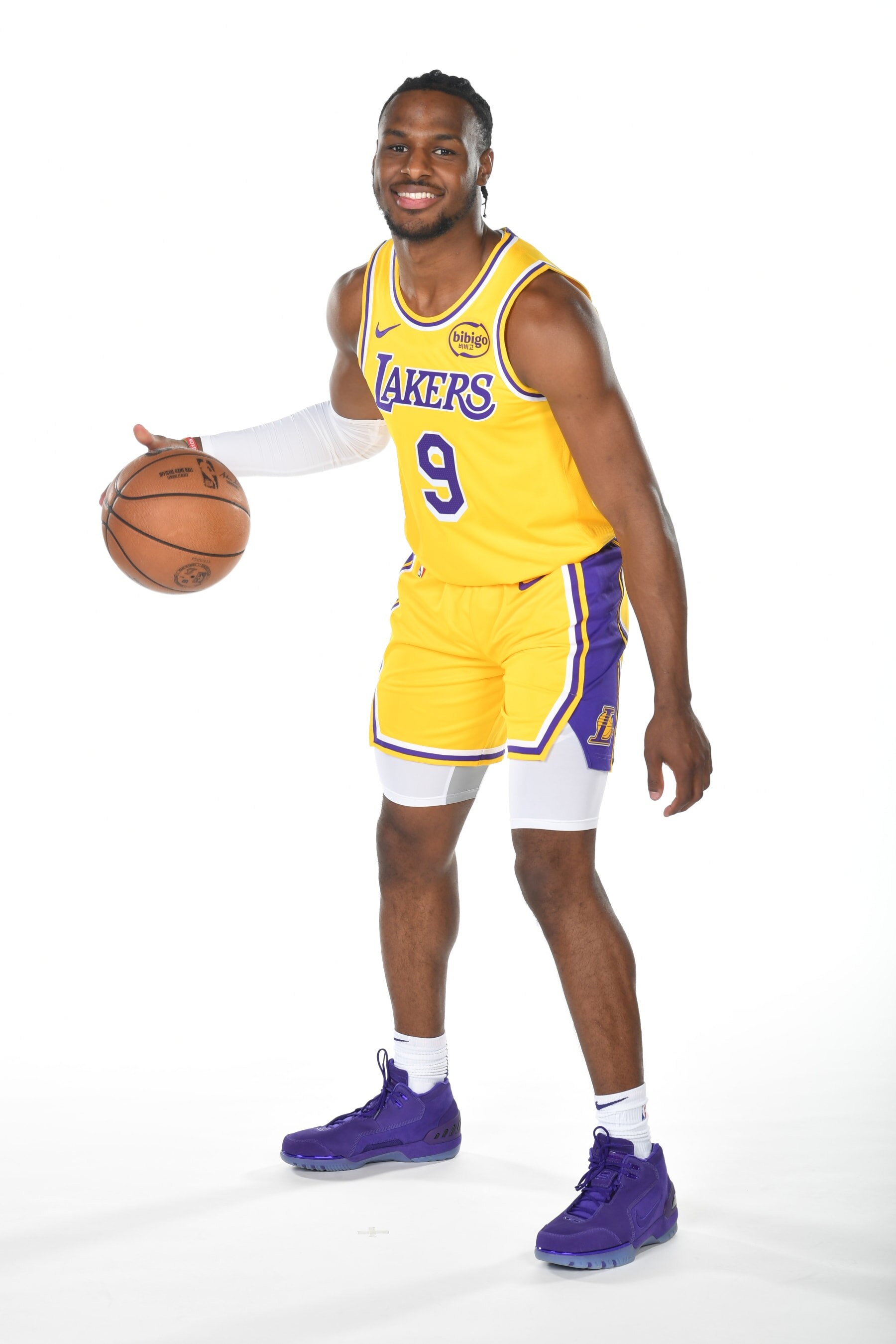 LOS ANGELES, CA - JULY 2: Bronny James of the Los Angeles Lakers poses for a portrait on July 2, 2024 at UCLA Health Training Center in El Segundo, California. NOTE TO USER: User expressly acknowledges and agrees that, by downloading and/or using this Photograph, user is consenting to the terms and conditions of the Getty Images License Agreement. Mandatory Copyright Notice: Copyright 2024 NBAE (Photo by Juan Ocampo/NBAE via Getty Images)