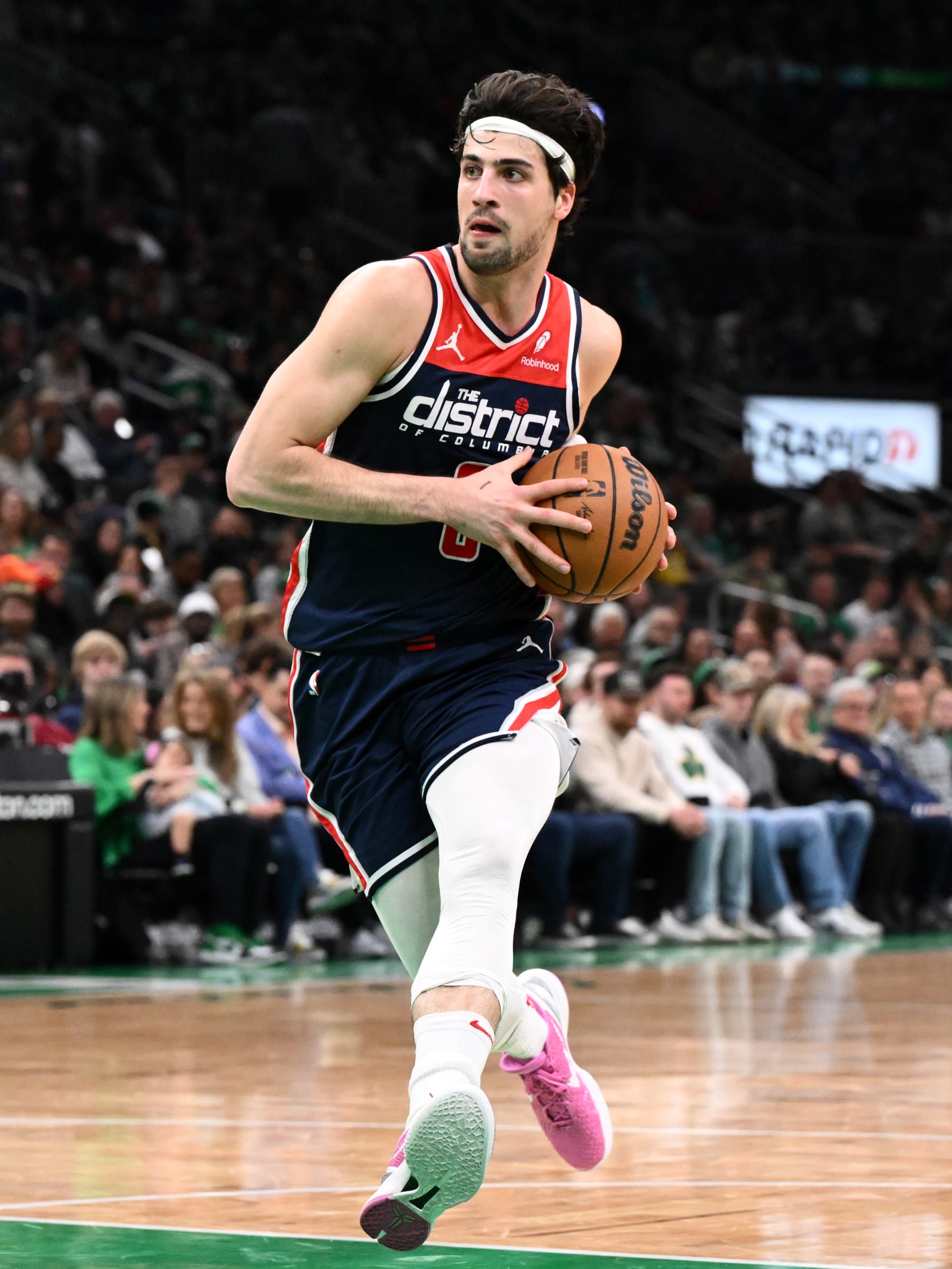 BOSTON, MASSACHUSETTS - APRIL 14: Deni Avdija #8 of the Washington Wizards drives to the basket against the Boston Celtics during the second quarter at the TD Garden on April 14, 2024 in Boston, Massachusetts. NOTE TO USER: User expressly acknowledges and agrees that, by downloading and or using this photograph, User is consenting to the terms and conditions of the Getty Images License Agreement. (Photo by Brian Fluharty/Getty Images)