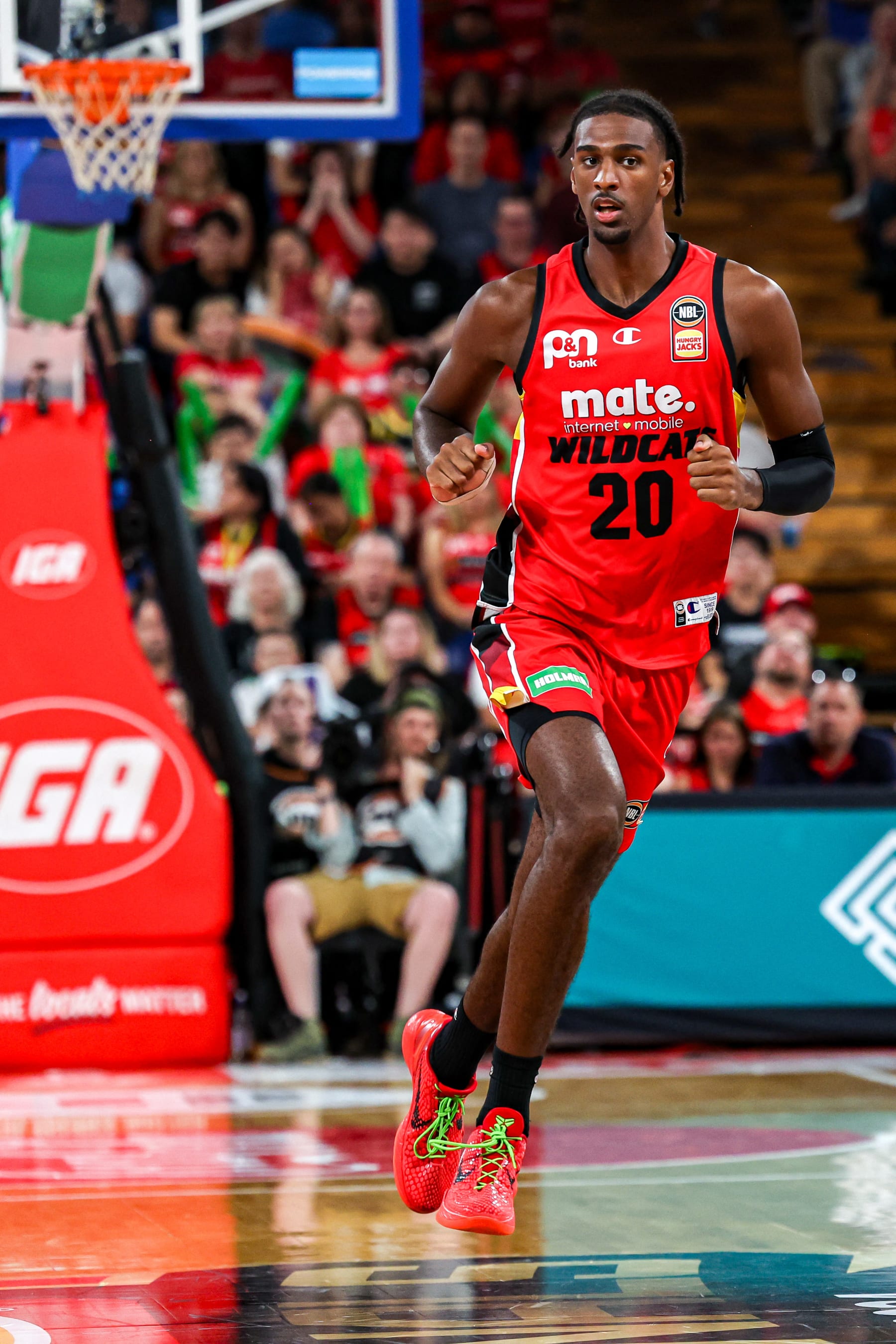 French basketball player Alexandre Sarr of the Perth Wildcats plays against the Tasmania Jackjumpers during an Australian National Basketball League game at Perth Arena in Perth on March 8, 2024. (Photo by COLIN MURTY / AFP) / -- IMAGE RESTRICTED TO EDITORIAL USE - STRICTLY NO COMMERCIAL USE -- (Photo by COLIN MURTY/AFP via Getty Images)