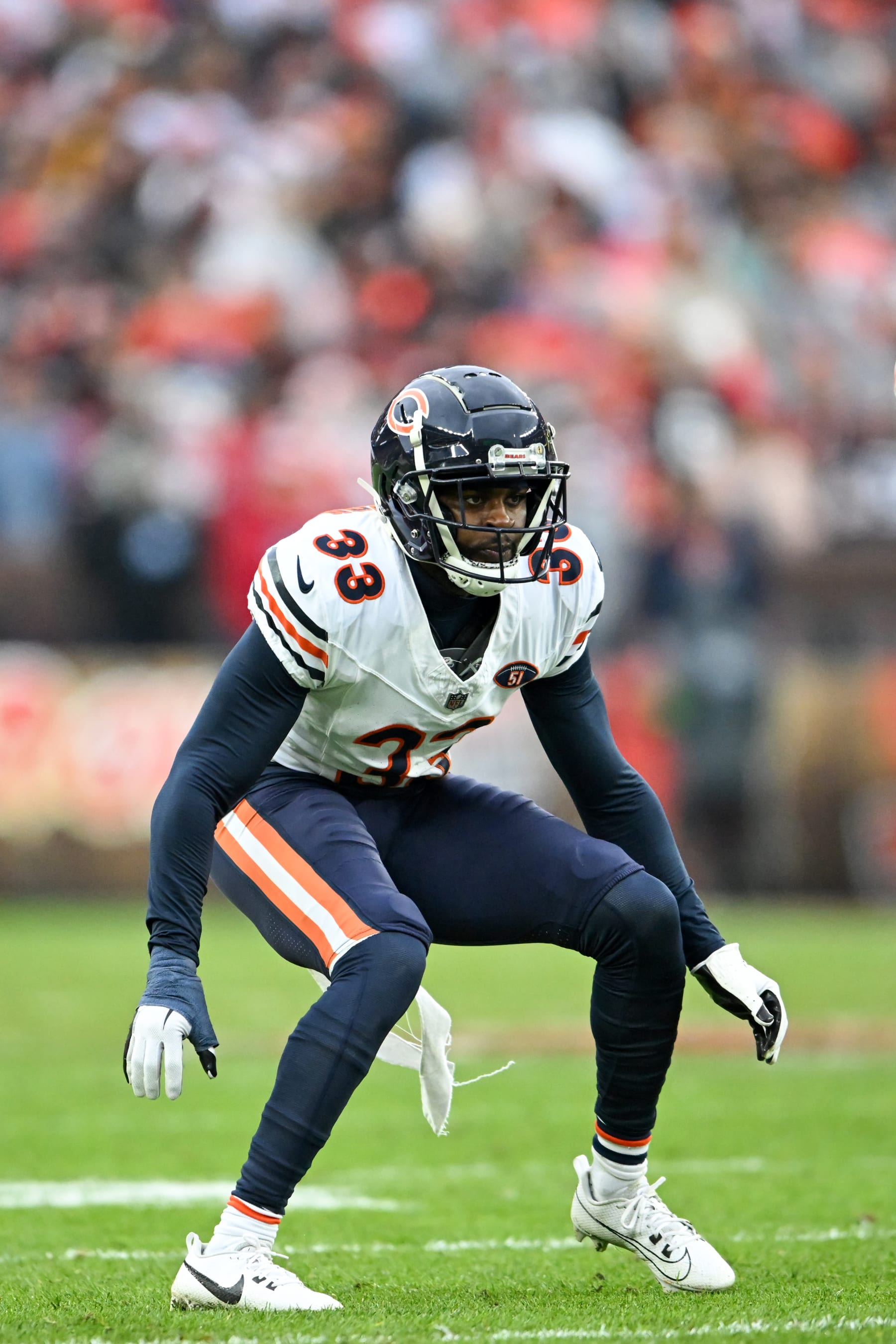 CLEVELAND, OHIO - DECEMBER 17: Jaylon Johnson #33 of the Chicago Bears in action during the first half against the Cleveland Browns at Cleveland Browns Stadium on December 17, 2023 in Cleveland, Ohio. (Photo by Nick Cammett/Diamond Images via Getty Images)