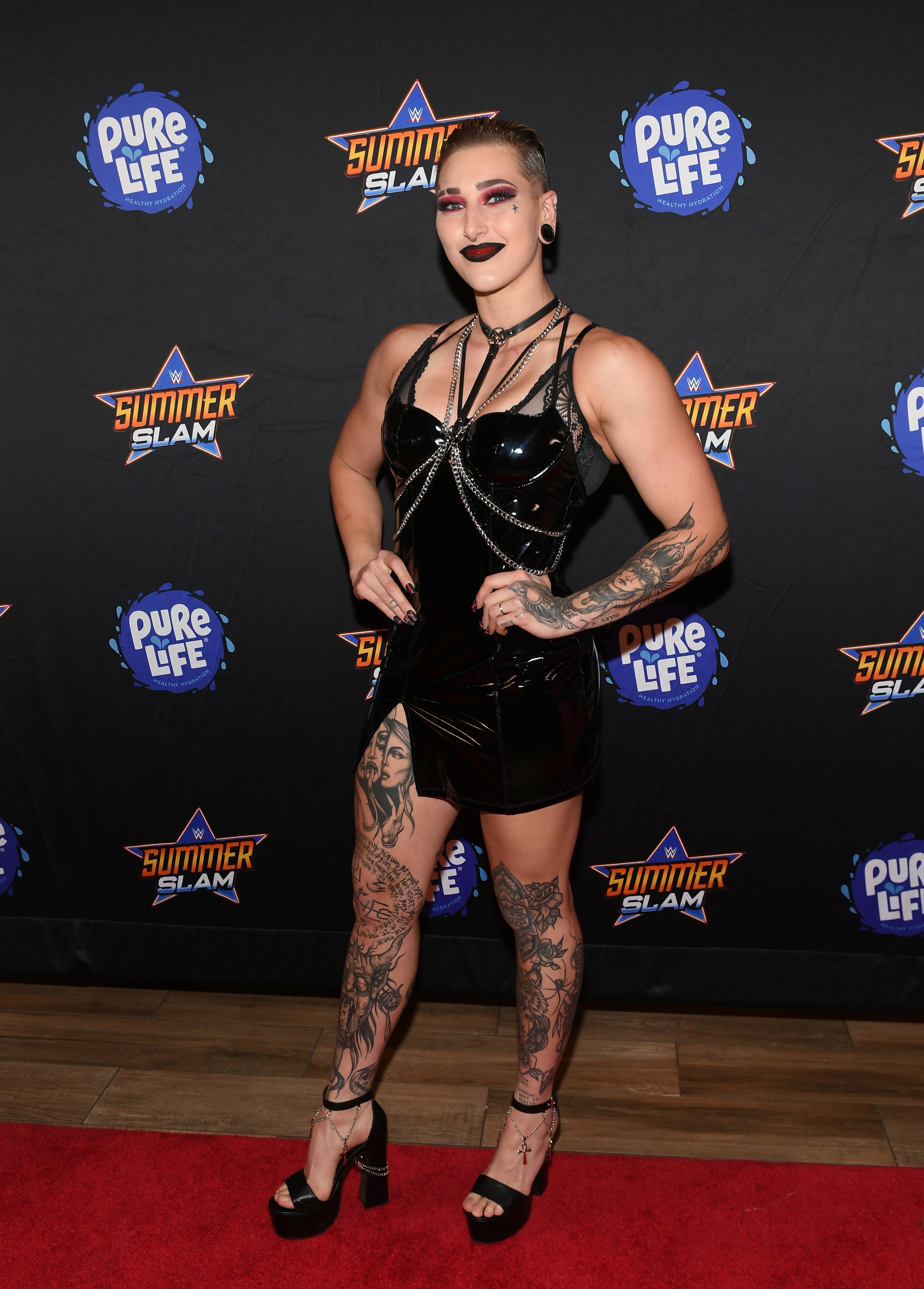 LAS VEGAS, NEVADA - AUGUST 21: Professional wrestler Rhea Ripley attends the WWE SummerSlam after party at Delano Las Vegas at Mandalay Bay Resort and Casino on August 21, 2021 in Las Vegas, Nevada. (Photo by Bryan Steffy/Getty Images for WWE SummerSlam After Party)