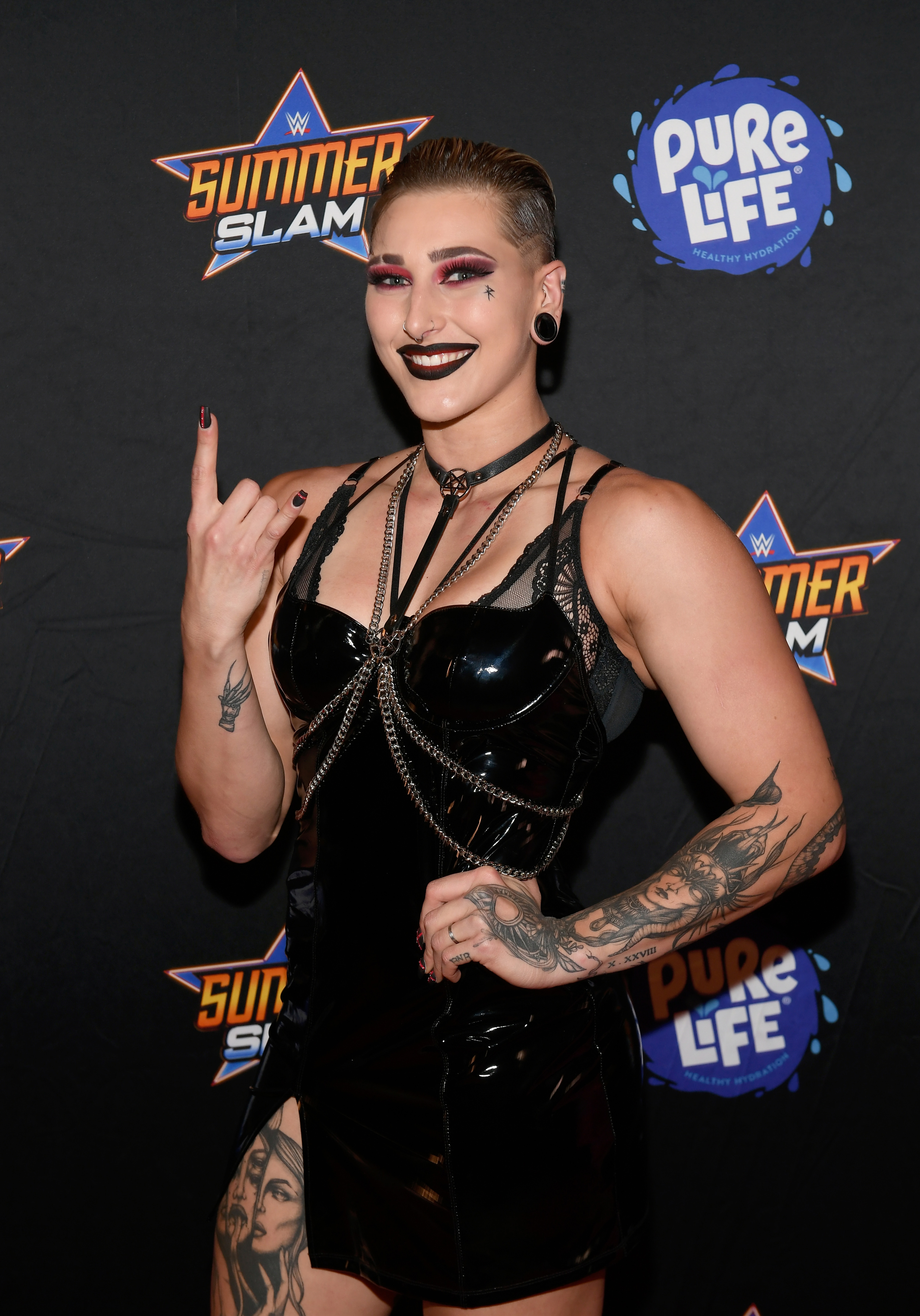 LAS VEGAS, NEVADA - AUGUST 21: Professional wrestler Rhea Ripley attends the WWE SummerSlam after party at Delano Las Vegas at Mandalay Bay Resort and Casino on August 21, 2021 in Las Vegas, Nevada. (Photo by Bryan Steffy/Getty Images for WWE SummerSlam After Party)
