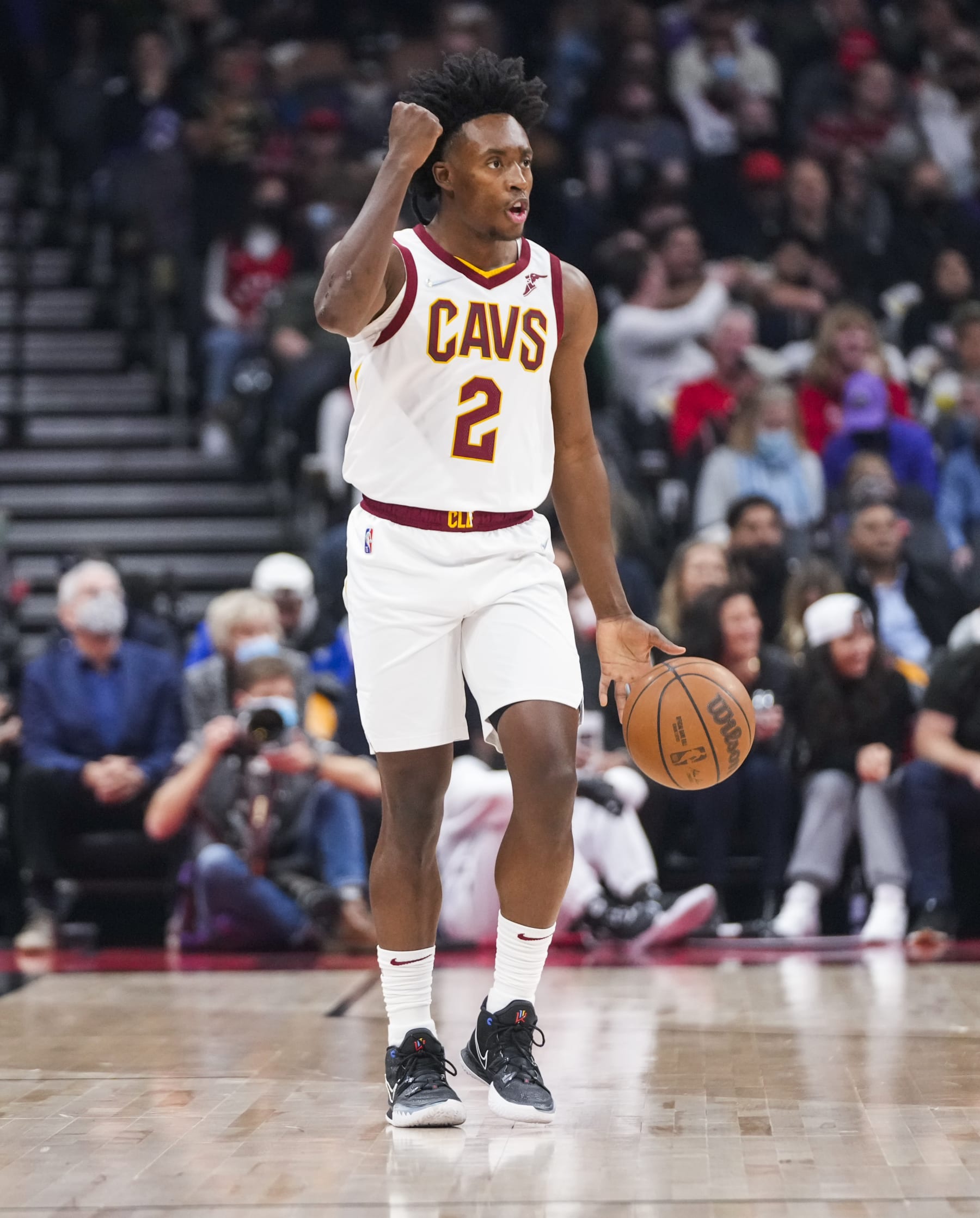 TORONTO, ON - NOVEMBER 5: Collin Sexton #2 of the Cleveland Cavaliers dribbles against the Toronto Raptors during the first half of their basketball game at the Scotiabank Arena on November 5, 2021 in Toronto, Ontario, Canada. NOTE TO USER: User expressly acknowledges and agrees that, by downloading and/or using this Photograph, NOTE TO USER: User  is consenting to the terms and conditions of the Getty Images License Agreement. (Photo by Mark Blinch/Getty Images)