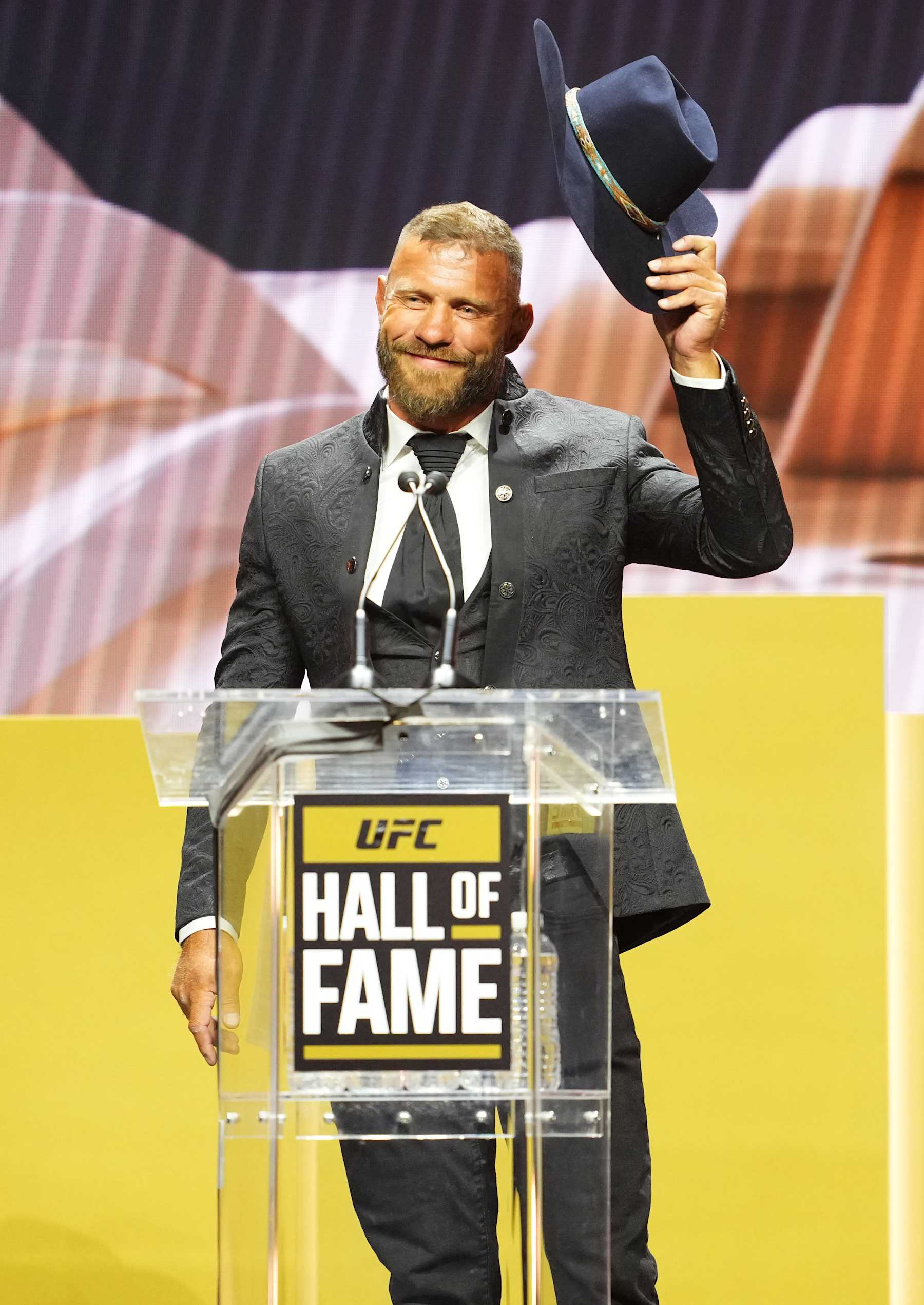 LAS VEGAS, NEVADA - JULY 06: Donald 'Cowboy' Cerrone is inducted into the UFC Hall of Fame during the UFC Hall of Fame Induction Ceremony at T-Mobile Arena on July 06, 2023 in Las Vegas, Nevada. (Photo by Jeff Bottari/Zuffa LLC via Getty Images)