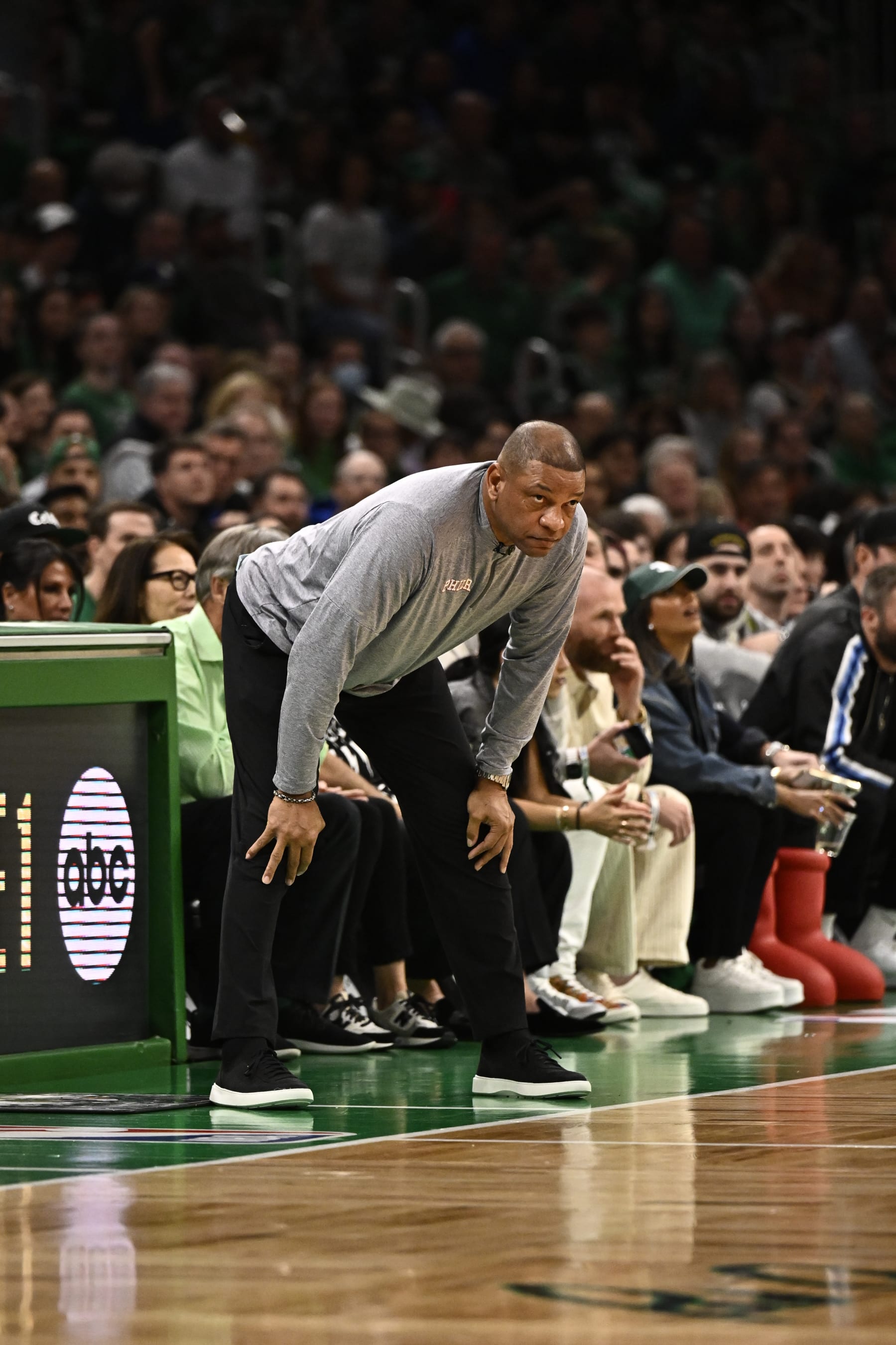 BOSTON, MA - MAY 14: Head Coach Joe Mazzulla of the Boston Celtics looks on during the game during round two game seven of the 2023 NBA Playoffson May 14, 2023 at the TD Garden in Boston, Massachusetts. NOTE TO USER: User expressly acknowledges and agrees that, by downloading and or using this photograph, User is consenting to the terms and conditions of the Getty Images License Agreement. Mandatory Copyright Notice: Copyright 2023 NBAE  (Photo by David Dow/NBAE via Getty Images)