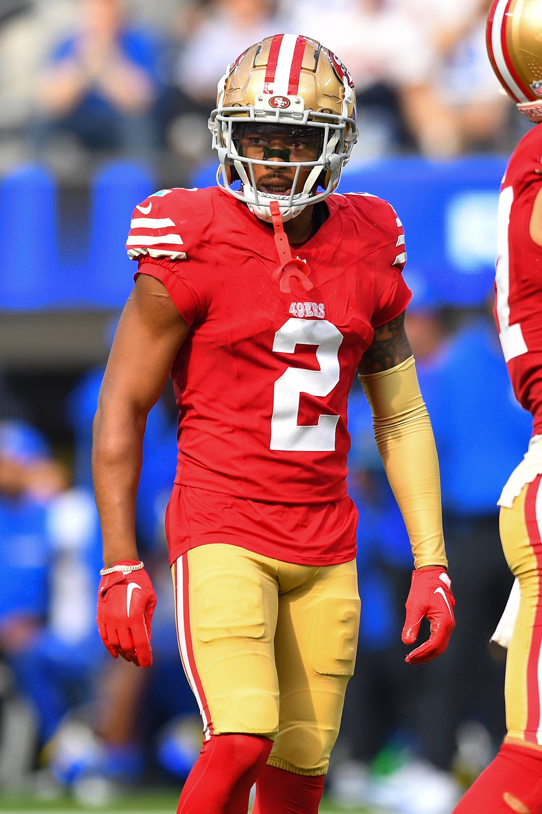 INGLEWOOD, CA - SEPTEMBER 22: San Francisco 49ers cornerback Deommodore Lenoir (2) looks on during the NFL game between the San Francisco 49ers and the Los Angeles Rams on September 22, 2024, at SoFi Stadium in Inglewood, CA. (Photo by Brian Rothmuller/Icon Sportswire via Getty Images)