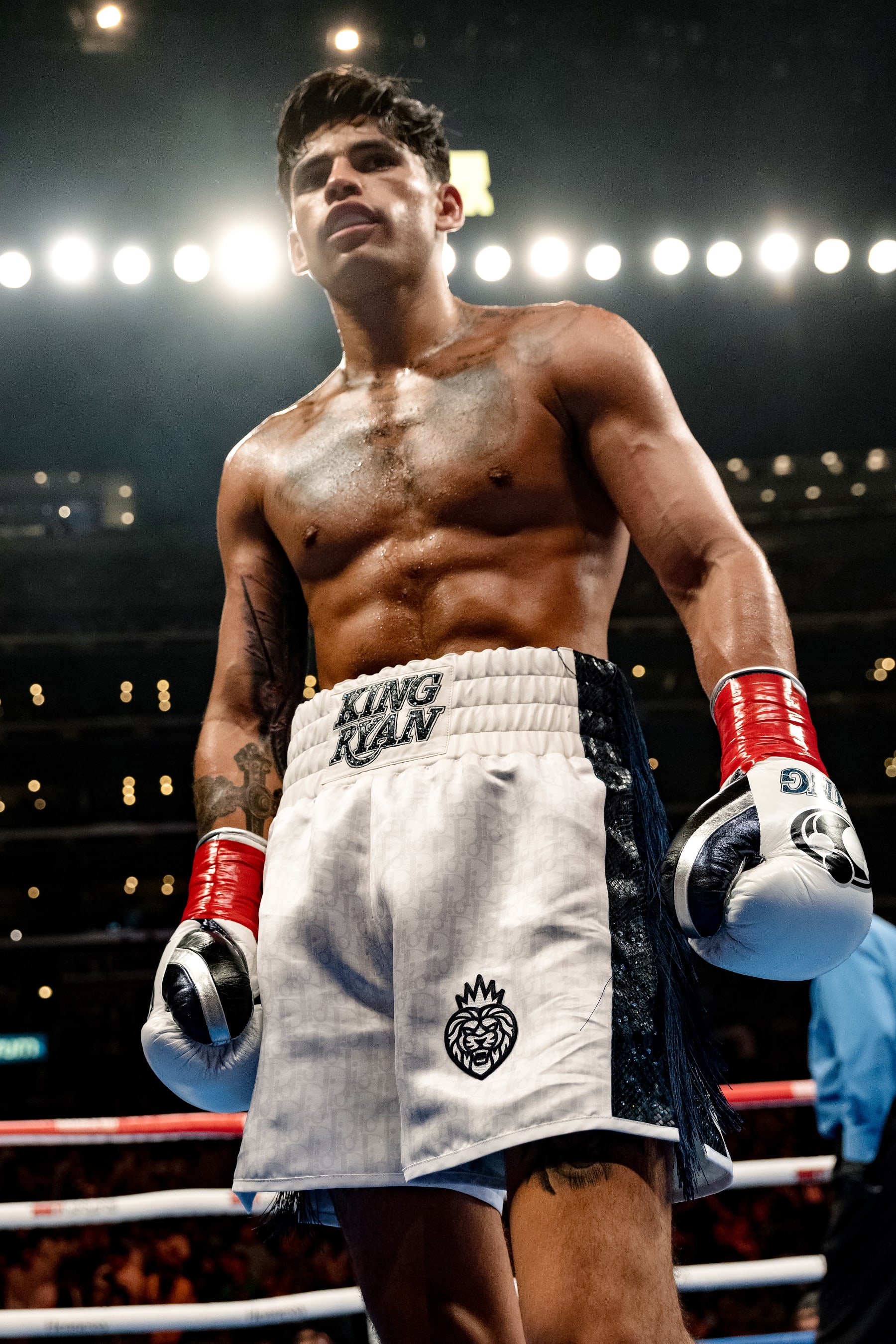 LOS ANGELES, CALIFORNIA - JULY 16: Ryan Garcia enters the ring to fight Javier Fortuna during their Super Light weight 12 rounds fight at Crypto.com Arena on July 16, 2022 in Los Angeles, California. (Photo by Sye Williams/Getty Images)