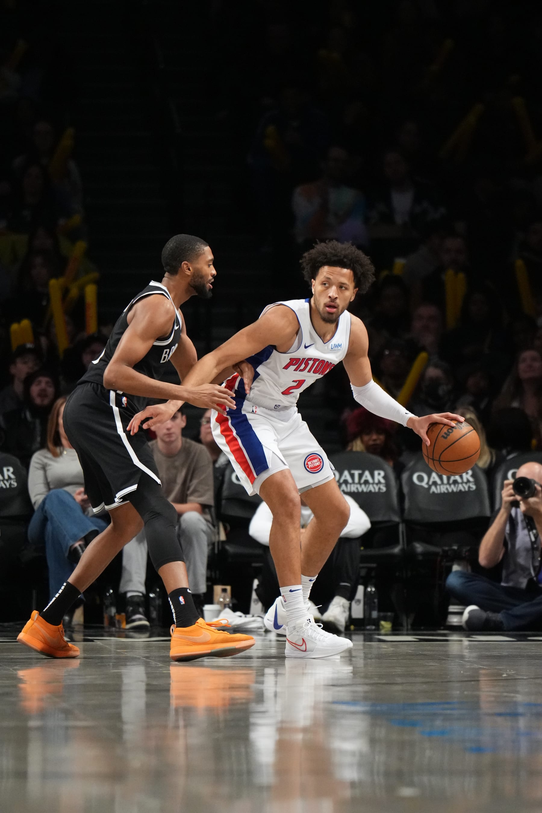 BROOKLYN, NY - DECEMBER 23: Cade Cunningham #2 of the Detroit Pistons dribbles the ball during the game against the Brooklyn Nets on December 23, 2023 at Barclays Center in Brooklyn, New York. NOTE TO USER: User expressly acknowledges and agrees that, by downloading and or using this Photograph, user is consenting to the terms and conditions of the Getty Images License Agreement. Mandatory Copyright Notice: Copyright 2023 NBAE (Photo by Jesse D. Garrabrant/NBAE via Getty Images)