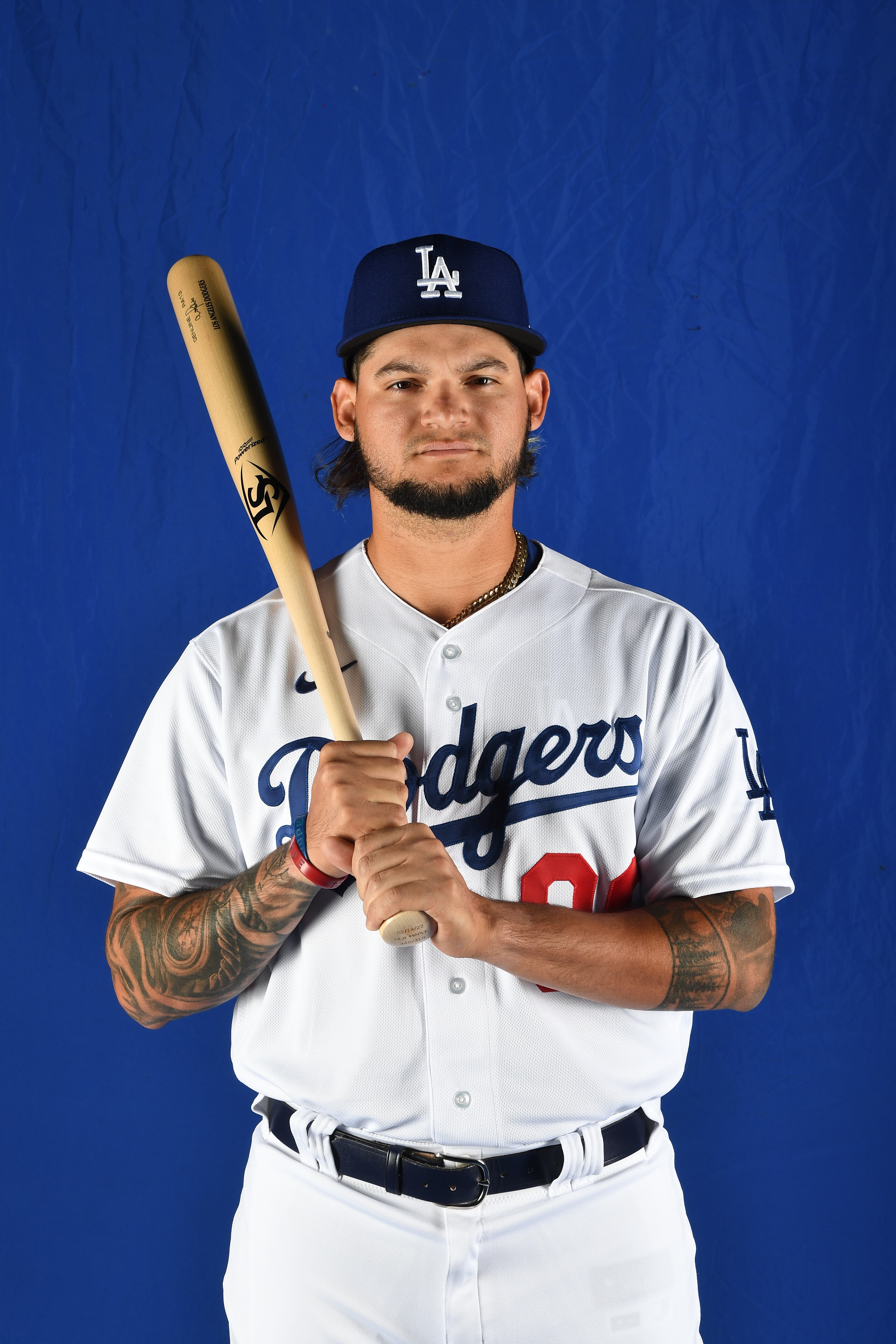 GLENDALE, ARIZONA - MARCH 17: Andy Pages #90 of the Los Angeles Dodgers poses for Photo Day at Camelback Ranch on March 17, 2022 in Glendale, Arizona. (Photo by Chris Bernacchi/Getty Images)