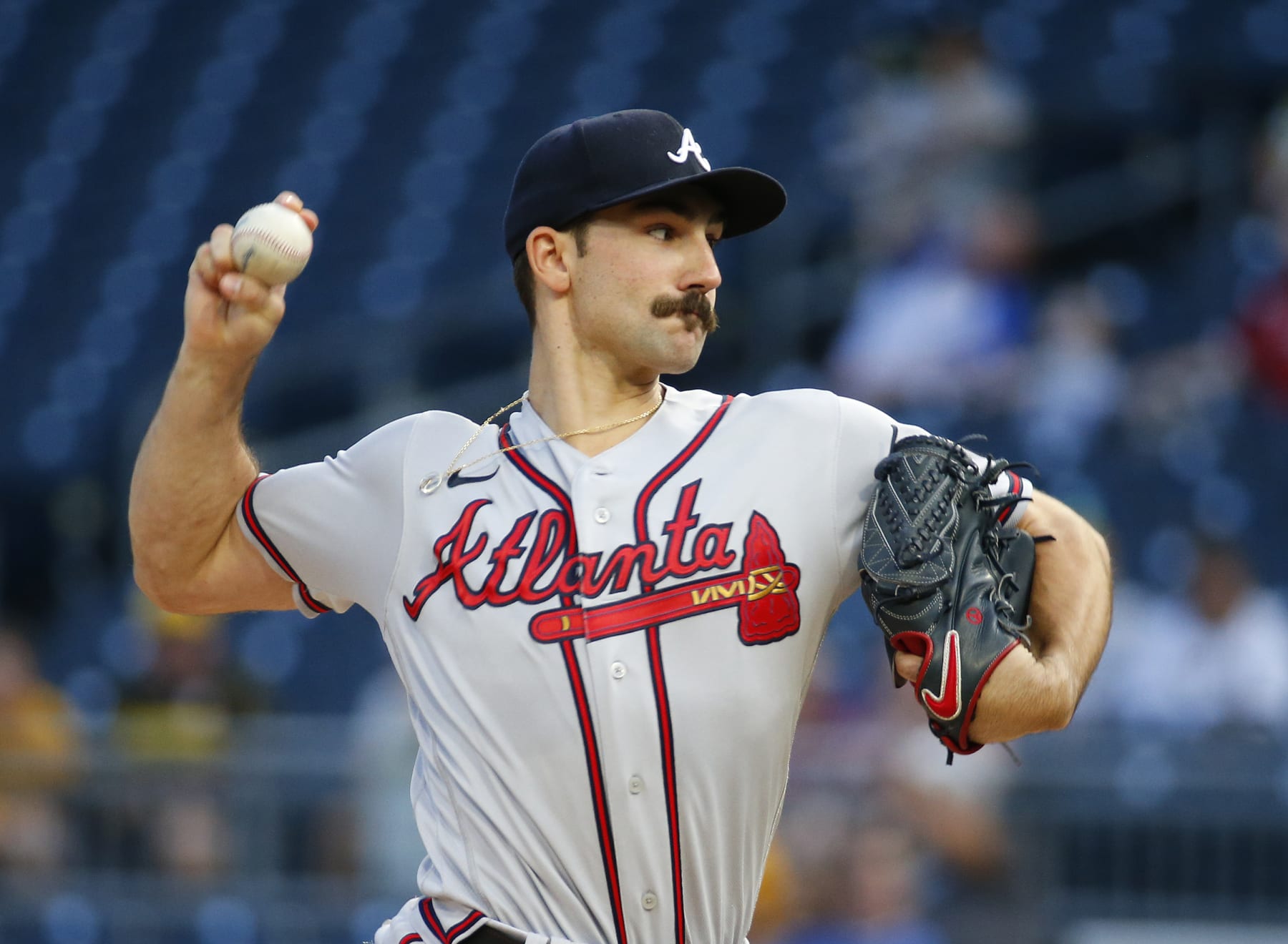 PITTSBURGH, PA - AUGUST 07:  Spencer Strider #99 of the Atlanta Braves pitches during the game against the Pittsburgh Pirates at PNC Park on August 7, 2023 in Pittsburgh, Pennsylvania.  (Photo by Justin K. Aller/Getty Images)