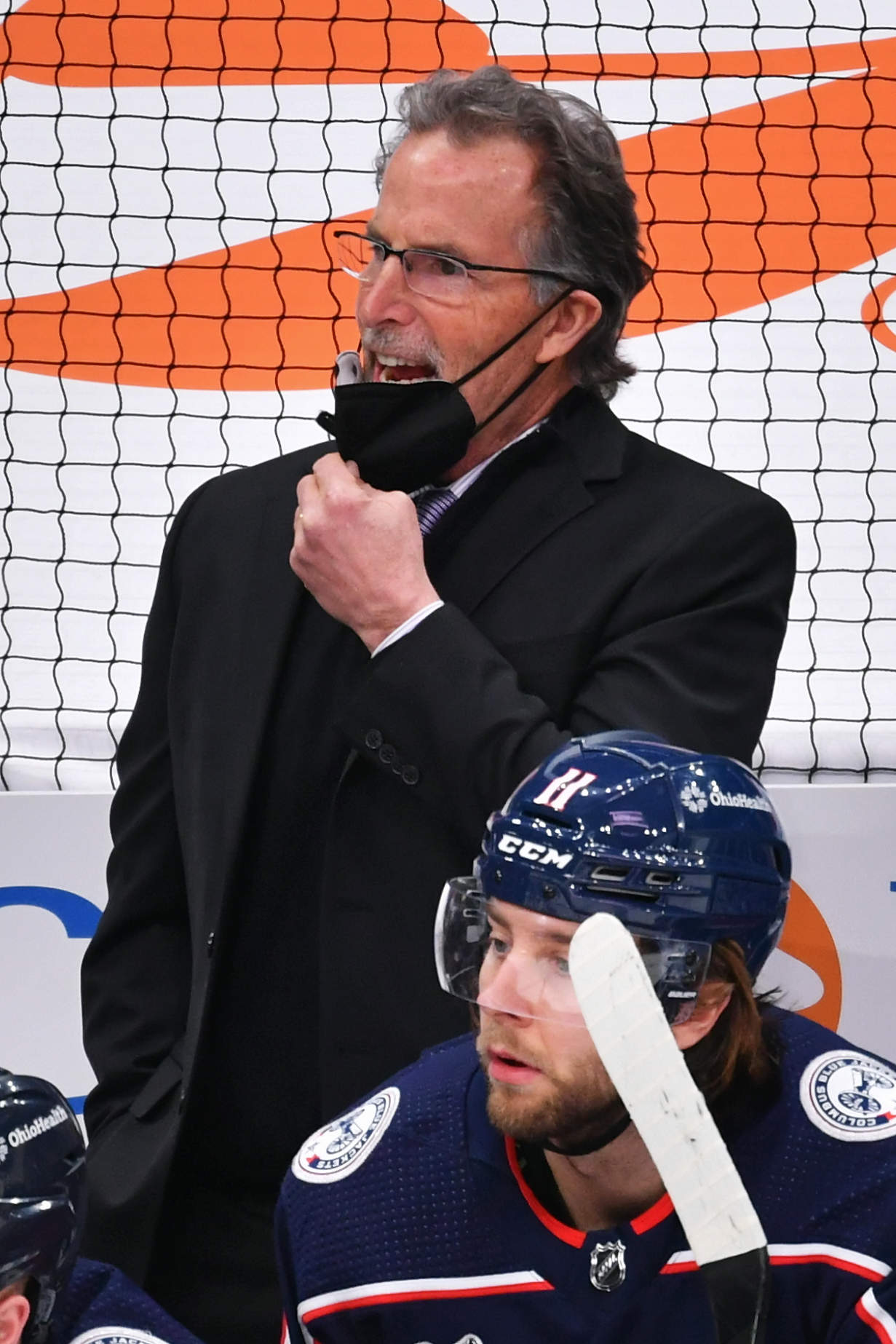 COLUMBUS, OH - MARCH 2:  Head Coach John Tortorella of the Columbus Blue Jackets watches his team play against the Detroit Red Wings on March 2, 2021 at Nationwide Arena in Columbus, Ohio.  (Photo by Jamie Sabau/NHLI via Getty Images)