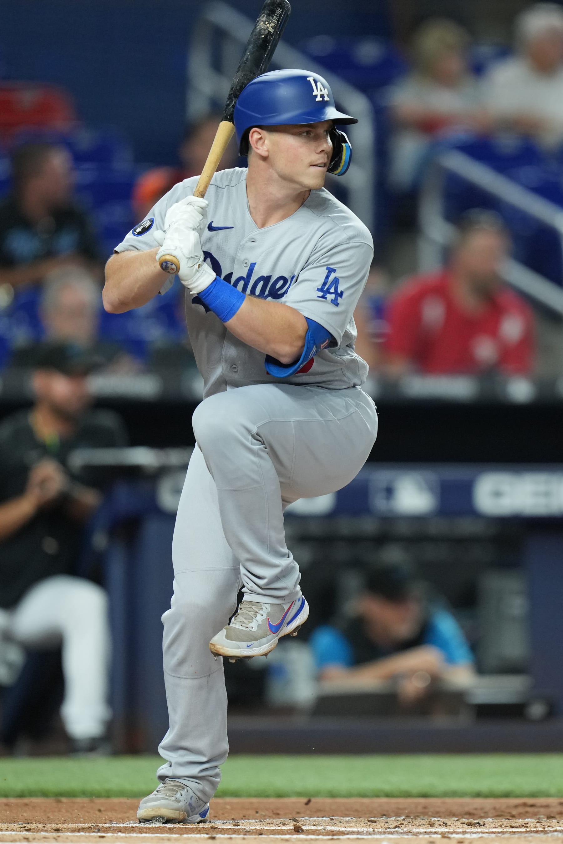 MIAMI, FL - AUGUST 26: Los Angeles Dodgers catcher Will Smith (16) bats for the Dodgers during the game between the Los Angeles Dodgers and the Miami Marlins on Friday, August 26, 2022 at LoanDepot Park in Miami, FL (Photo by Peter Joneleit/Icon Sportswire via Getty Images)