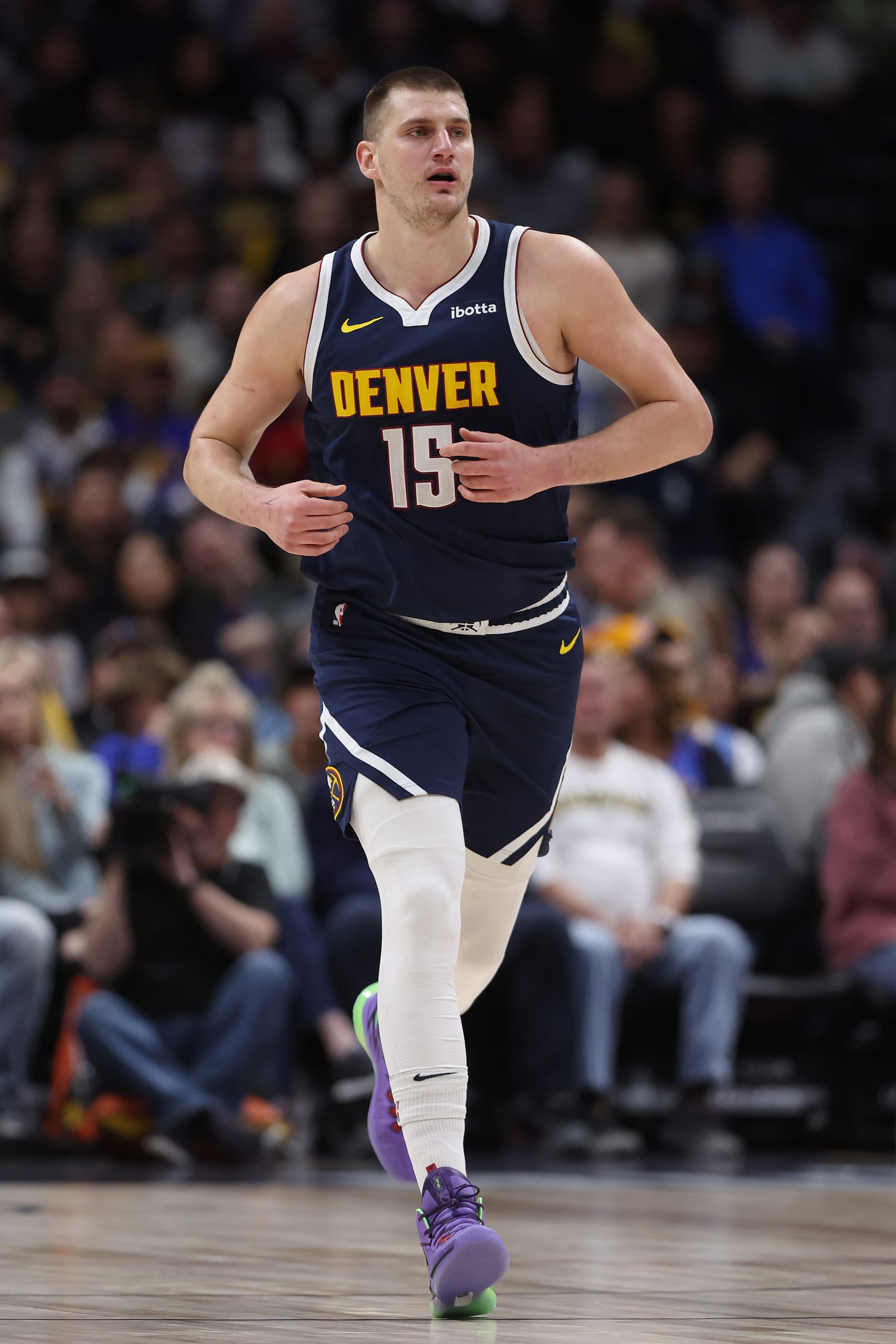 DENVER, COLORADO - MARCH 25: Nikola Jokic #13 of the Denver Nuggets plays the Memphis Grizzlies in the first quarter at Ball Arena on March 25, 2024 in Denver, Colorado. NOTE TO USER: User expressly acknowledges and agrees that, by downloading and or using this photograph, User is consenting to the terms and conditions of the Getty Images License Agreement. (Photo by Matthew Stockman/Getty Images)