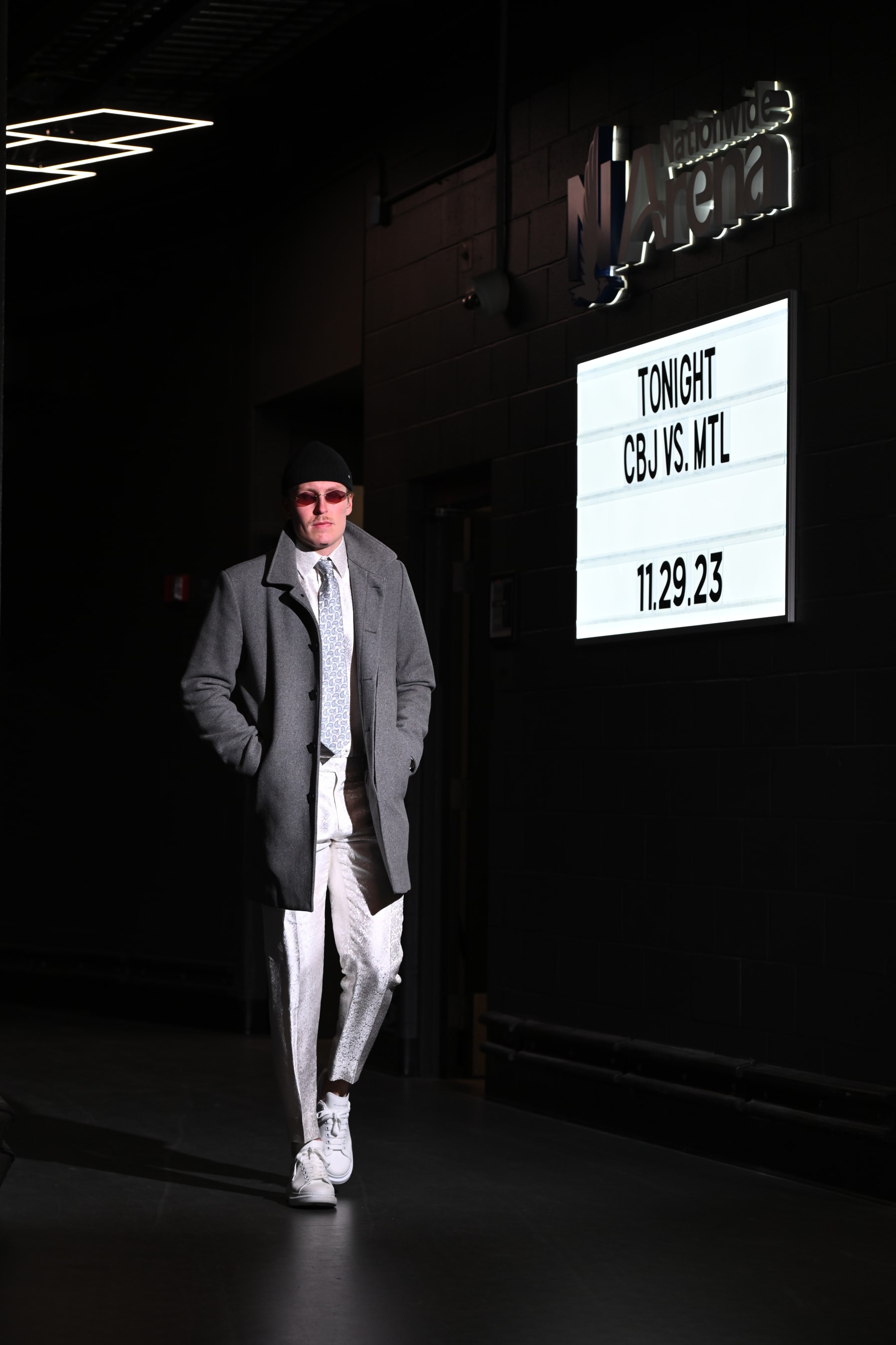 COLUMBUS, OHIO - NOVEMBER 29: Patrik Laine #29 of the Columbus Blue Jackets walks into Nationwide Arena prior to a game against the Montreal Canadiens on November 29, 2023 in Columbus, Ohio. (Photo by Ben Jackson/NHLI via Getty Images)