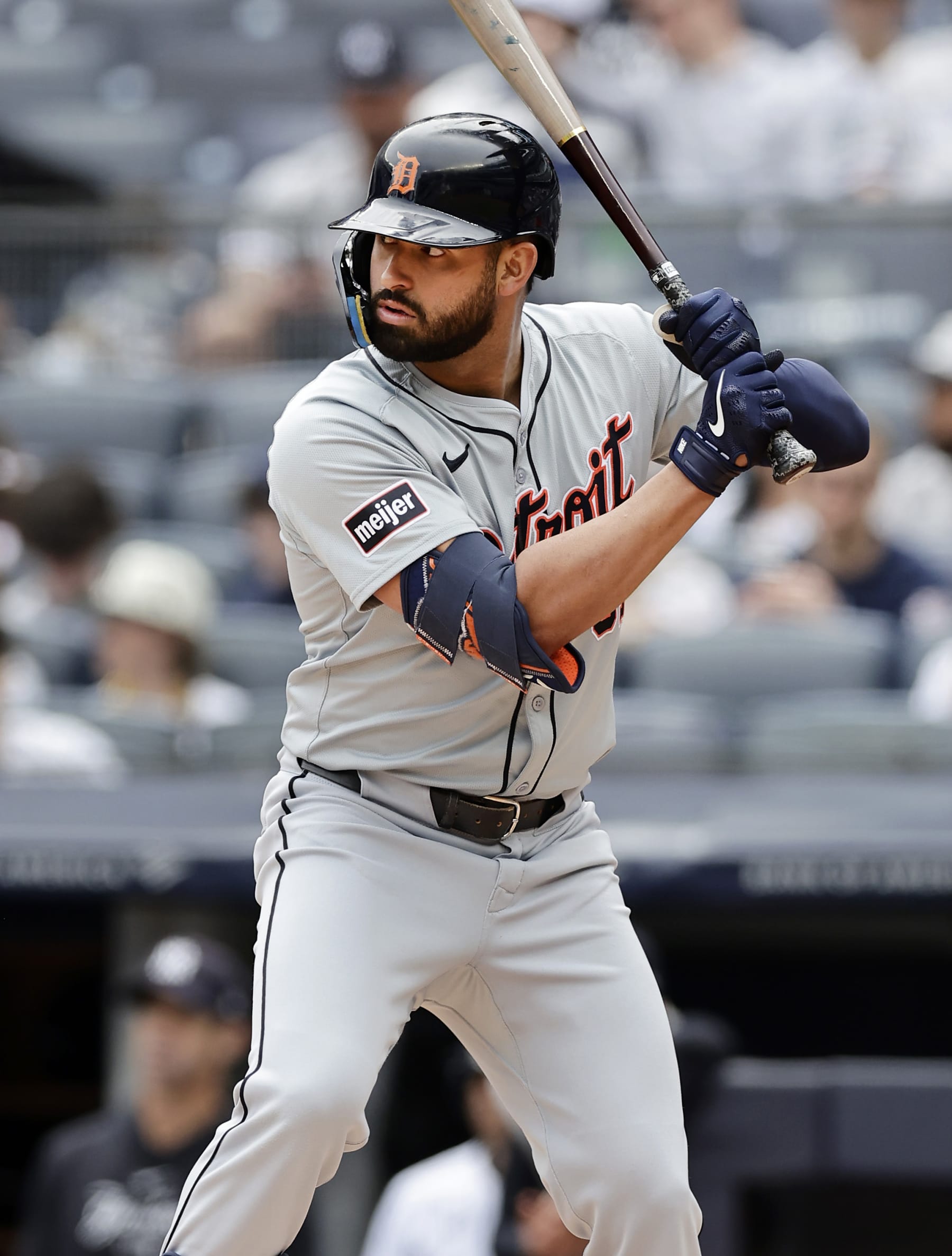 NEW YORK, NEW YORK - MAY 04:  Riley Greene #31 of the Detroit Tigers in action against the New York Yankees at Yankee Stadium on May 04, 2024 in New York City. The Yankees defeated the Tigers 5-3. (Photo by Jim McIsaac/Getty Images)
