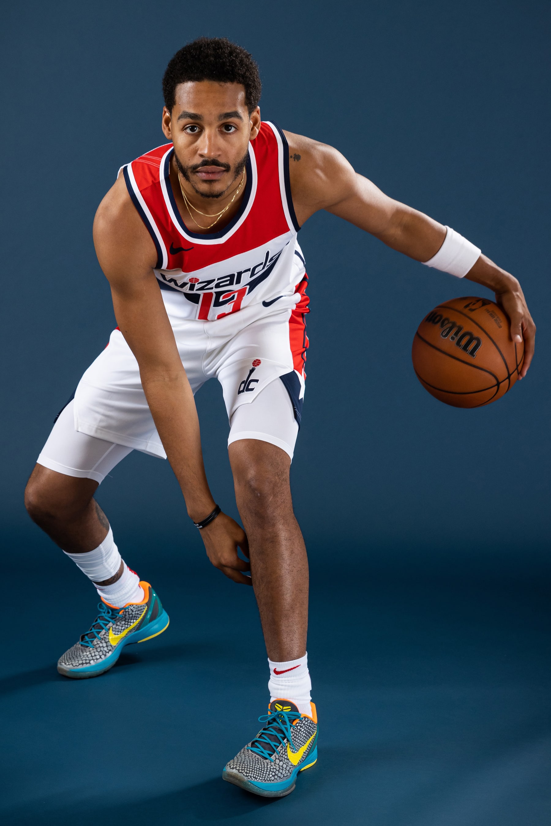 WASHINGTON DC - JULY 7: Jordan Poole #13 of the Washinton Wizards poses for a portrait on July 7, 2023 at Entertainment and Sports Arena in Washington, DC. NOTE TO USER: User expressly acknowledges and agrees that, by downloading and/or using this photograph, user is consenting to the terms and conditions of the Getty Images License Agreement. Mandatory Copyright Notice: Copyright 2023 NBAE (Photo by Stephen Gosling/NBAE via Getty Images)