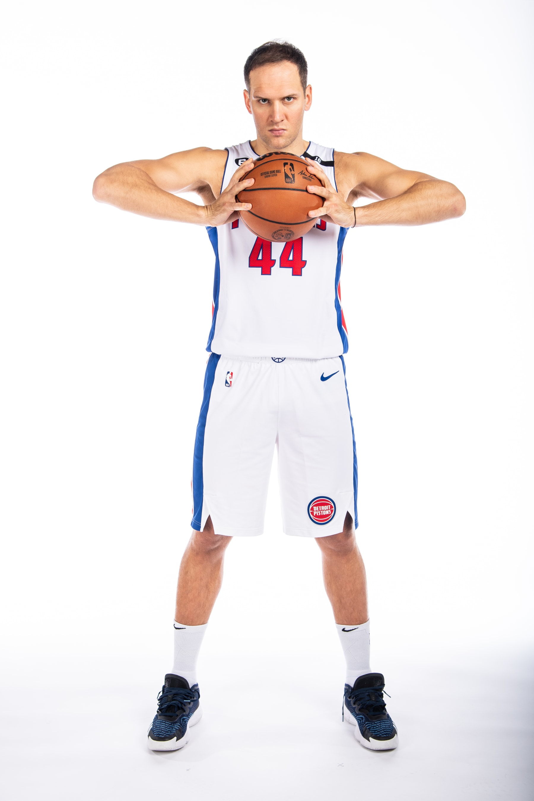 DETROIT, MICHIGAN - OCTOBER 10: Bojan Bogdanovic #44 of the Detroit Pistons poses for a portrait during theNBA Media Day at Detroit Pistons Practice Facility on October 10, 2022 in Detroit, Michigan. NOTE TO USER: User expressly acknowledges and agrees that, by downloading and or using this photograph, User is consenting to the terms and conditions of the Getty Images License Agreement. Mandatory Copyright Notice: Copyright 2022 NBAE (Photo by Chris Schwegler/NBAE via Getty Images)