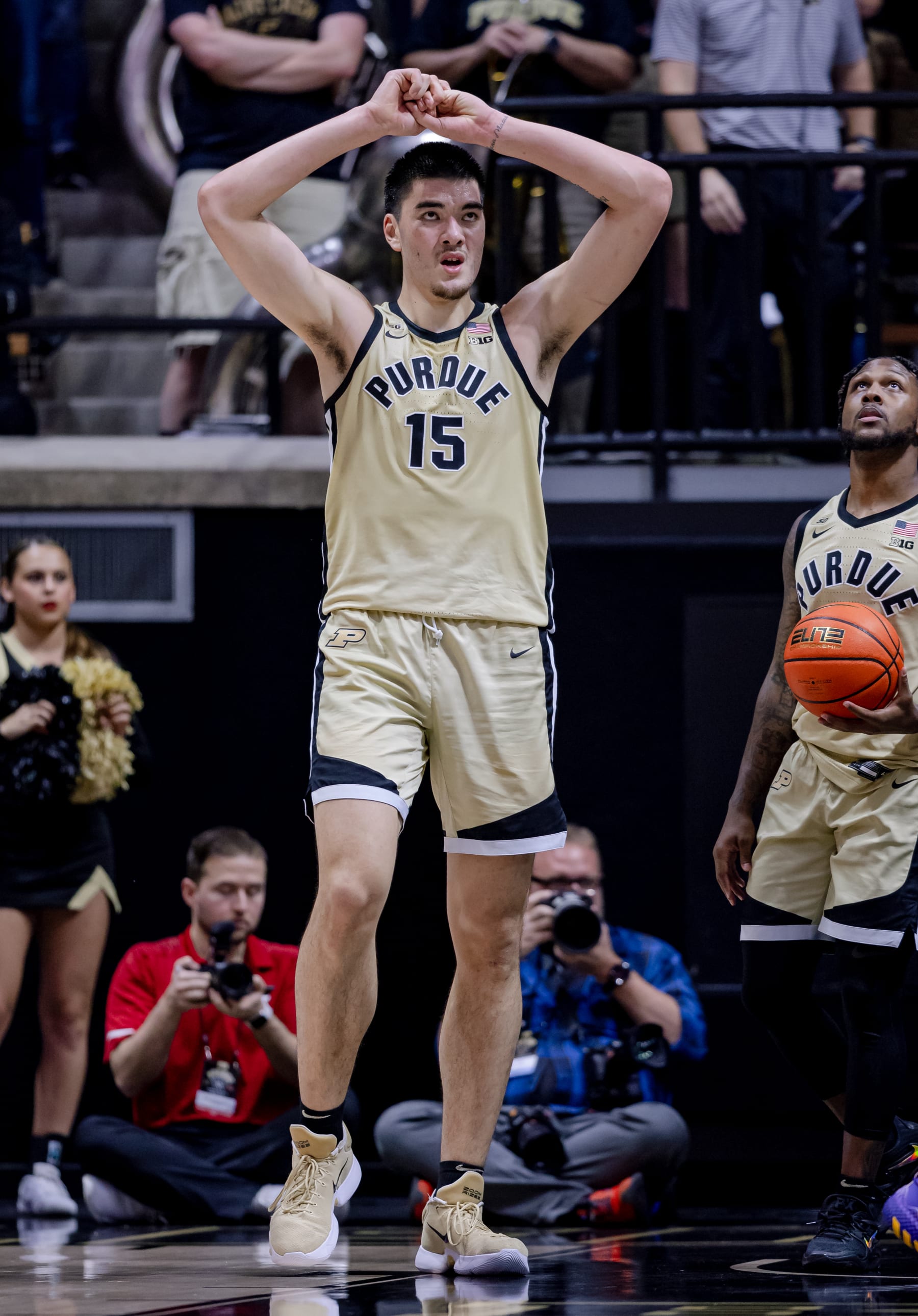 WEST LAFAYETTE, IN - JANUARY 02: Zach Edey #15 of the Purdue Boilermakers is seen during the game against the Rutgers Scarlet Knights at Mackey Arena on January 2, 2023 in West Lafayette, Indiana. (Photo by Michael Hickey/Getty Images)