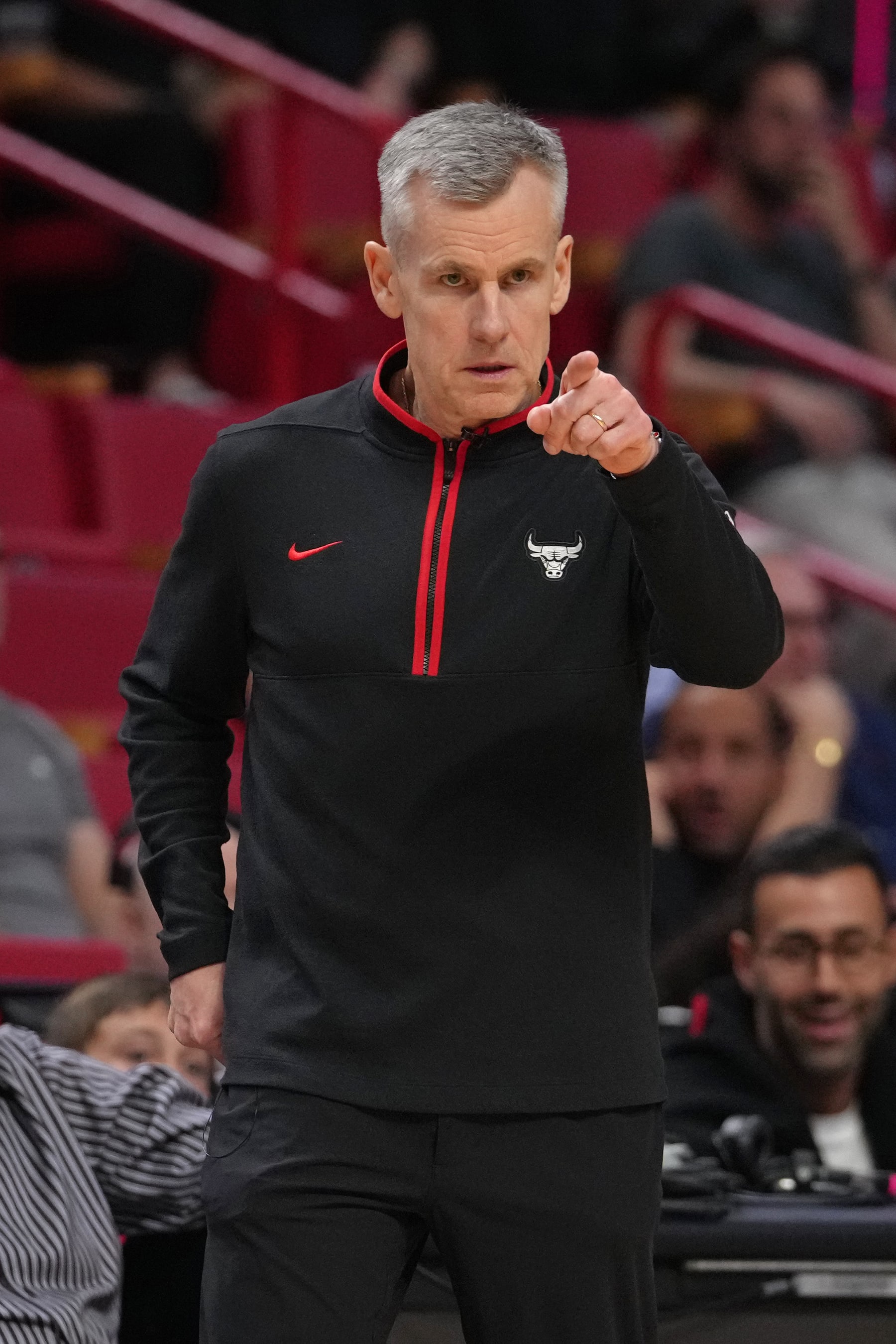 MIAMI, FL - APRIL 19: Head Coach Billy Donovan of the Chicago Bulls looks on during the game against the Miami Heat during the 2024 SoFi Play-In Tournament on April 19, 2024 at Kaseya Center in Miami, Florida. NOTE TO USER: User expressly acknowledges and agrees that, by downloading and or using this Photograph, user is consenting to the terms and conditions of the Getty Images License Agreement. Mandatory Copyright Notice: Copyright 2024 NBAE (Photo by Eric Espada/NBAE via Getty Images)