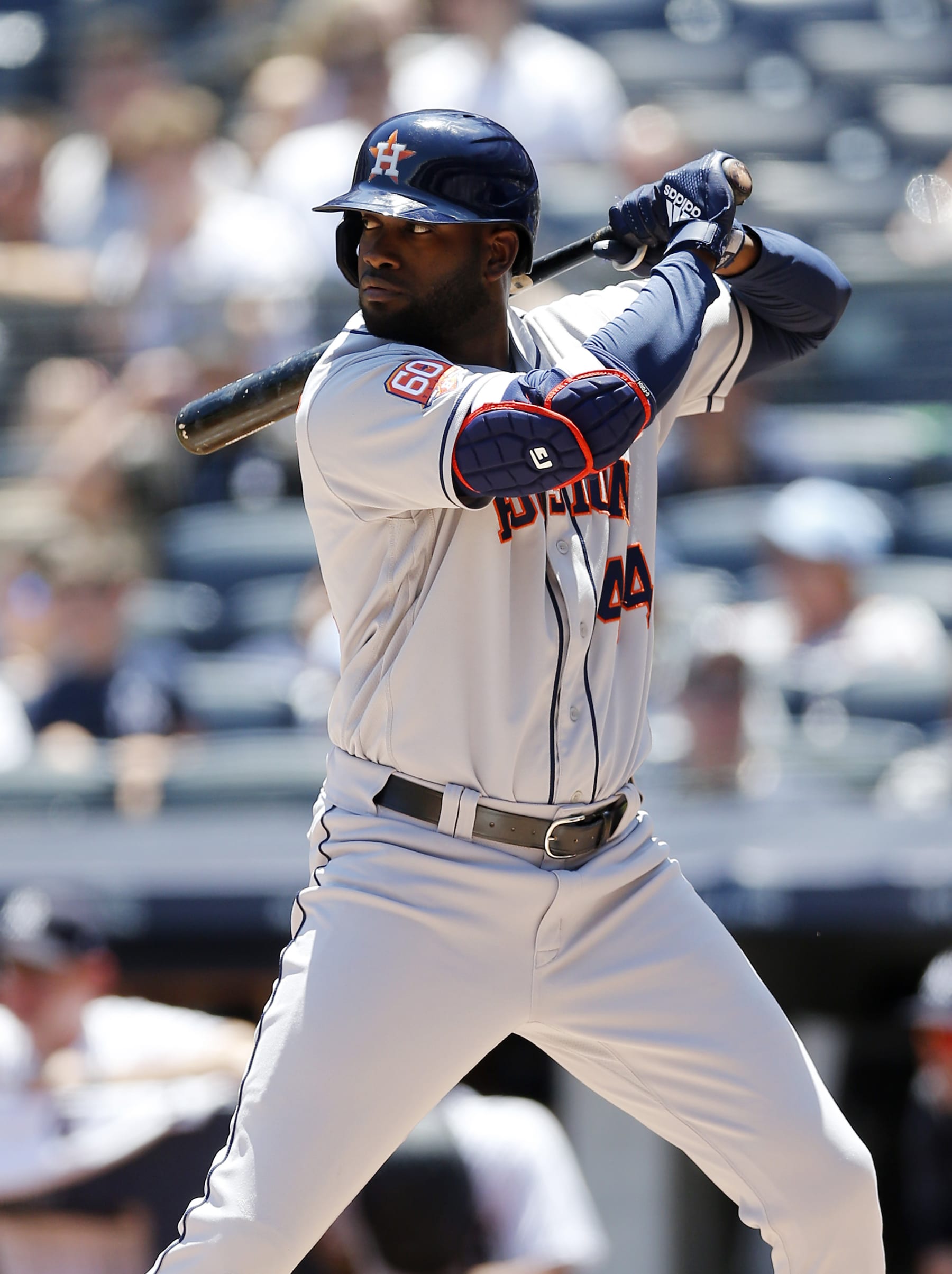 NEW YORK, NEW YORK - JUNE 25: (NEW YORK DAILIES OUT)  Yordan Alvarez #44 of the Houston Astros in action against the New York Yankees at Yankee Stadium on June 25, 2022 in New York City. The Astros defeated the Yankees 3-0. (Photo by Jim McIsaac/Getty Images)