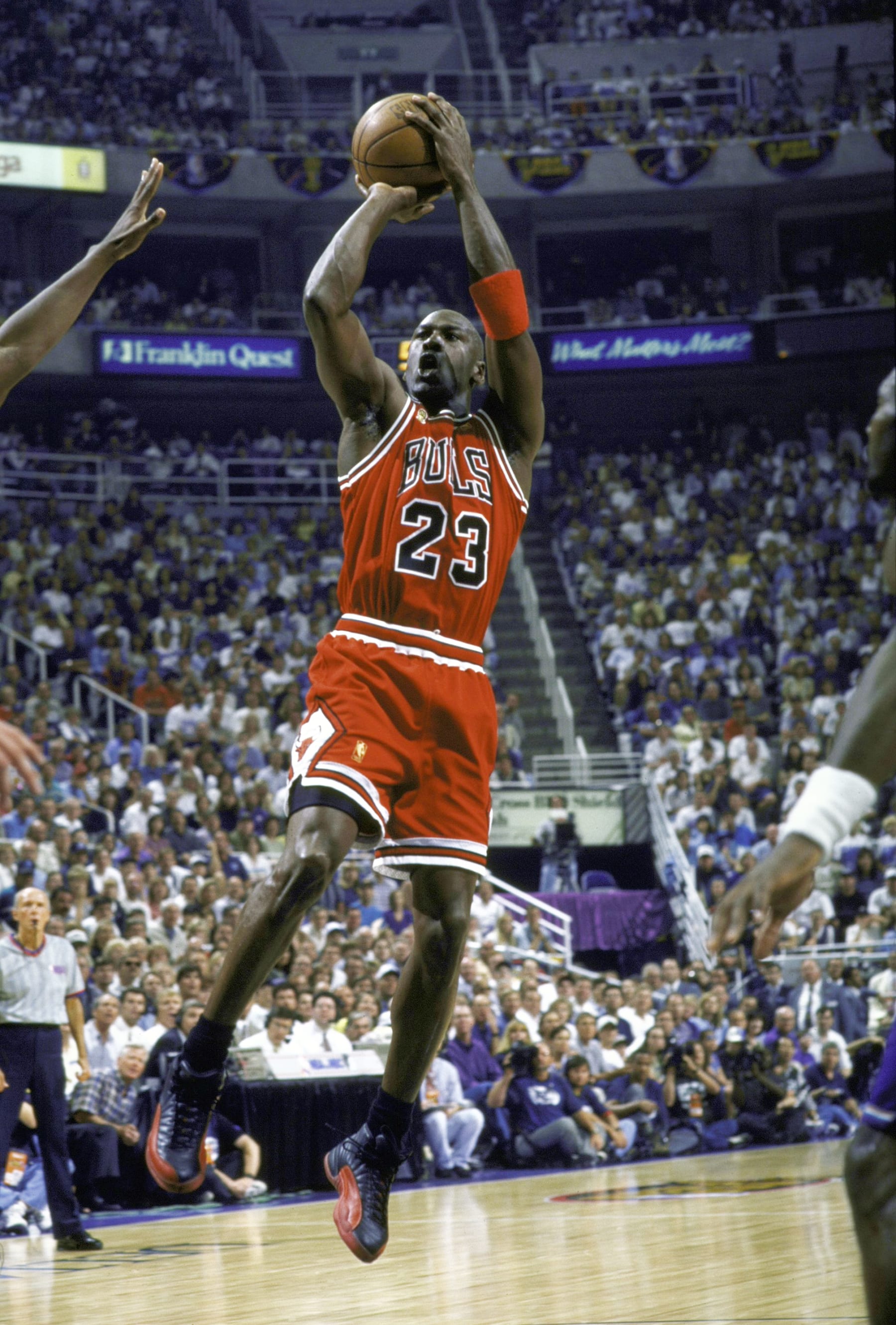 Basketball: NBA Finals: Chicago Bulls Michael Jordan (23) in action, taking shot vs Utah Jazz at Delta Center. Game 4.
Salt Lake City, UT 6/8/1997
CREDIT: John W. McDonough (Photo by John W. McDonough /Sports Illustrated via Getty Images)
(Set Number: X52951 )