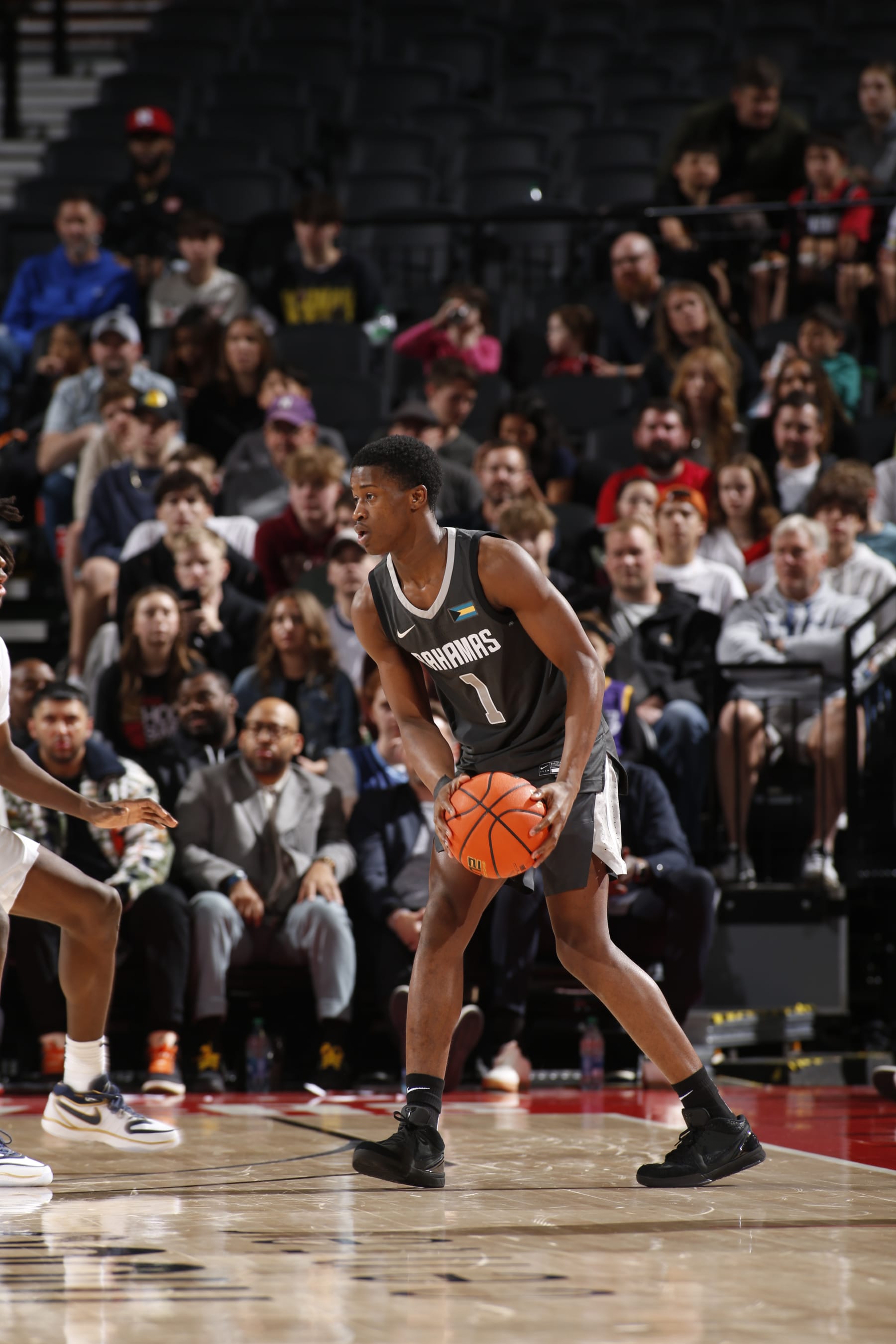 PORTLAND, OR - APRIL 13: VJ Edgecombe #1 of Team World dribbles the ball during the game against Team USA during the 2024 Nike Hoop Summit on April 13, 2024 at the Moda Center Arena in Portland, Oregon. NOTE TO USER: User expressly acknowledges and agrees that, by downloading and or using this photograph, user is consenting to the terms and conditions of the Getty Images License Agreement. Mandatory Copyright Notice: Copyright 2024 NBAE (Photo by Cameron Browne/NBAE via Getty Images)