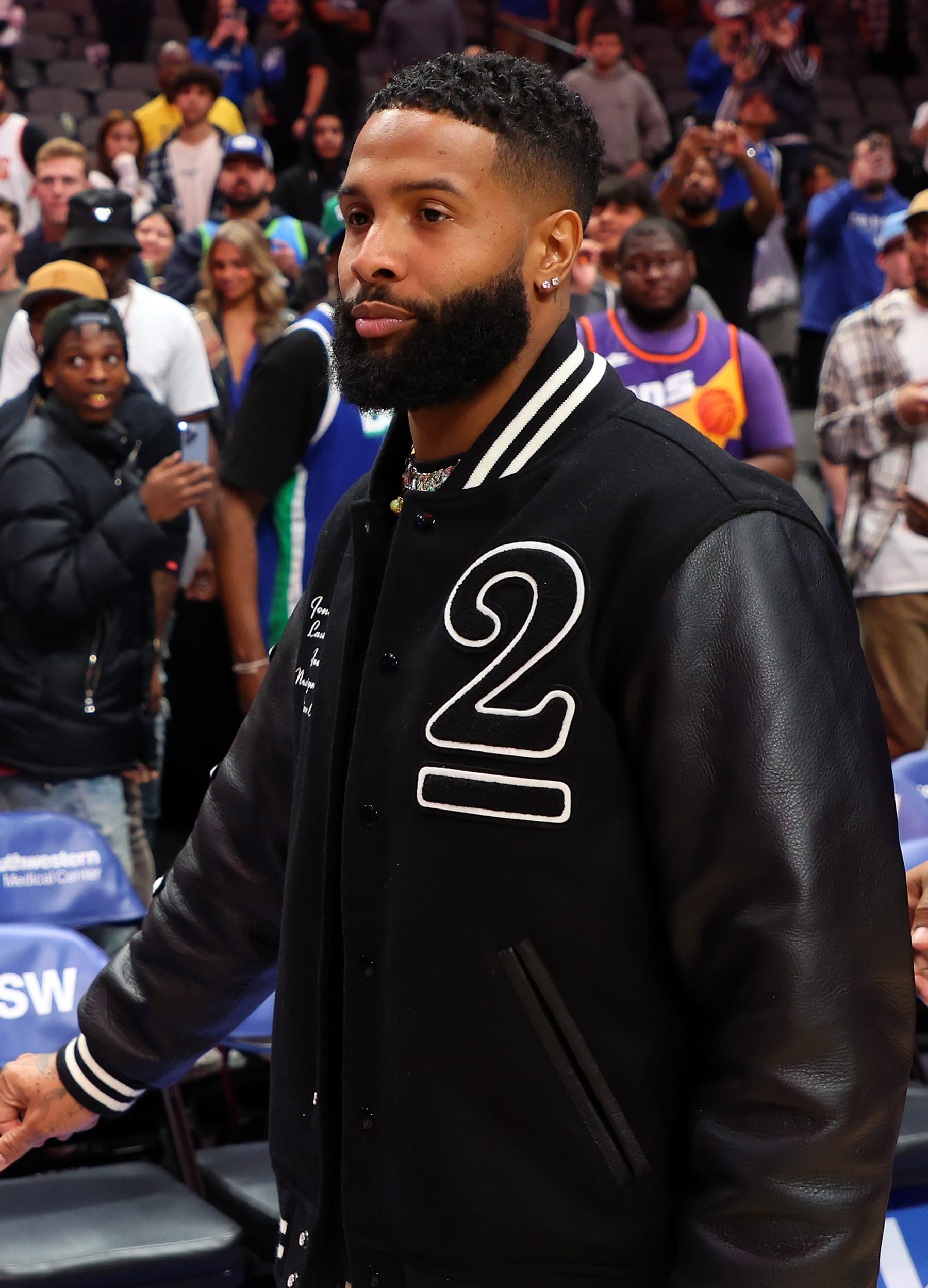 DALLAS, TEXAS - DECEMBER 05: Odell Beckham Jr. attends a Dallas Mavericks game at American Airlines Center on December 05, 2022 in Dallas, Texas.  NOTE TO USER: User expressly acknowledges and agrees that, by downloading and/or using this Photograph, user is consenting to the terms and conditions of the Getty Images License Agreement. (Photo by Richard Rodriguez/Getty Images)