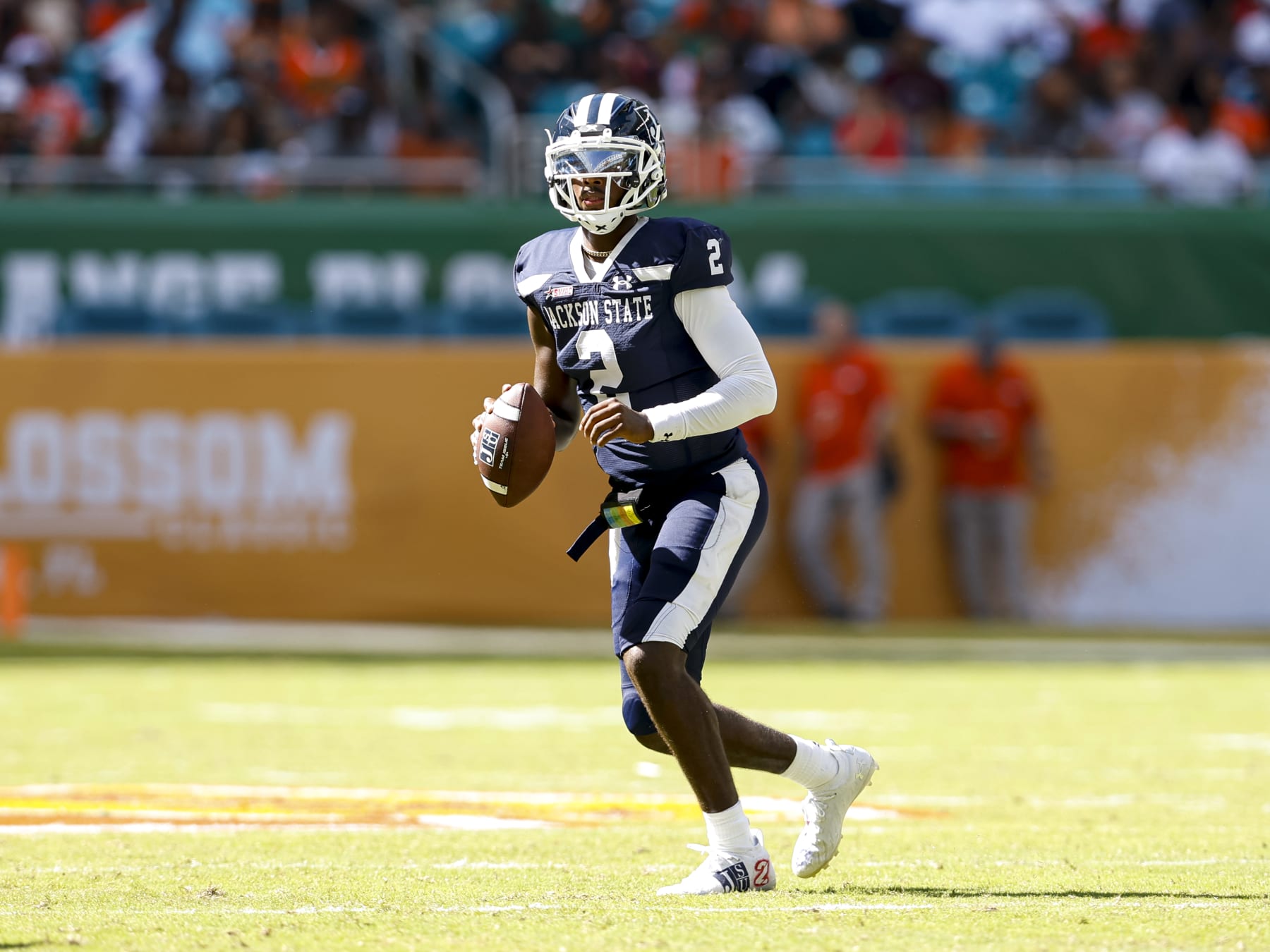MIAMI GARDENS, FLORIDA - SEPTEMBER 04: Quarterback Shedeur Sanders #2 of the Jackson State Tigers looks for a pass against the Florida A&M Rattlers during the Orange Blossom Classic Game at Hard Rock Stadium on September 04, 2022 in Miami Gardens, Florida. The Tigers defeated the Rattlers 59-3. (Photo by Don Juan Moore/Getty Images)