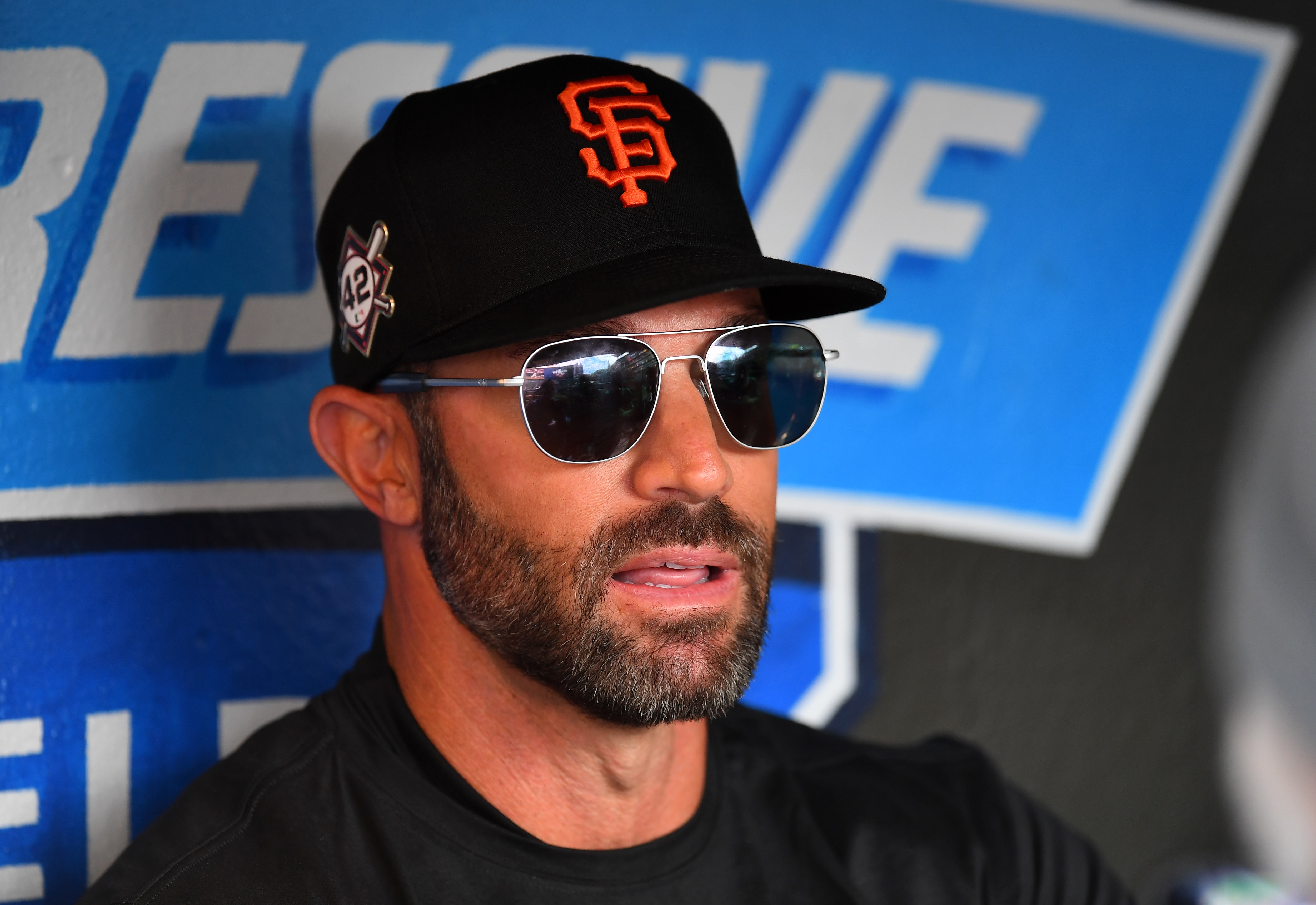 CLEVELAND, OH - APRIL 15: Gabe Kapler #19 of the San Francisco Giants looks on before the game between the San Francisco Giants and the Cleveland Guardians at Progressive Field on Friday, April 15, 2022 in Cleveland, Ohio. (Photo by Joe Sargent/MLB Photos via Getty Images)