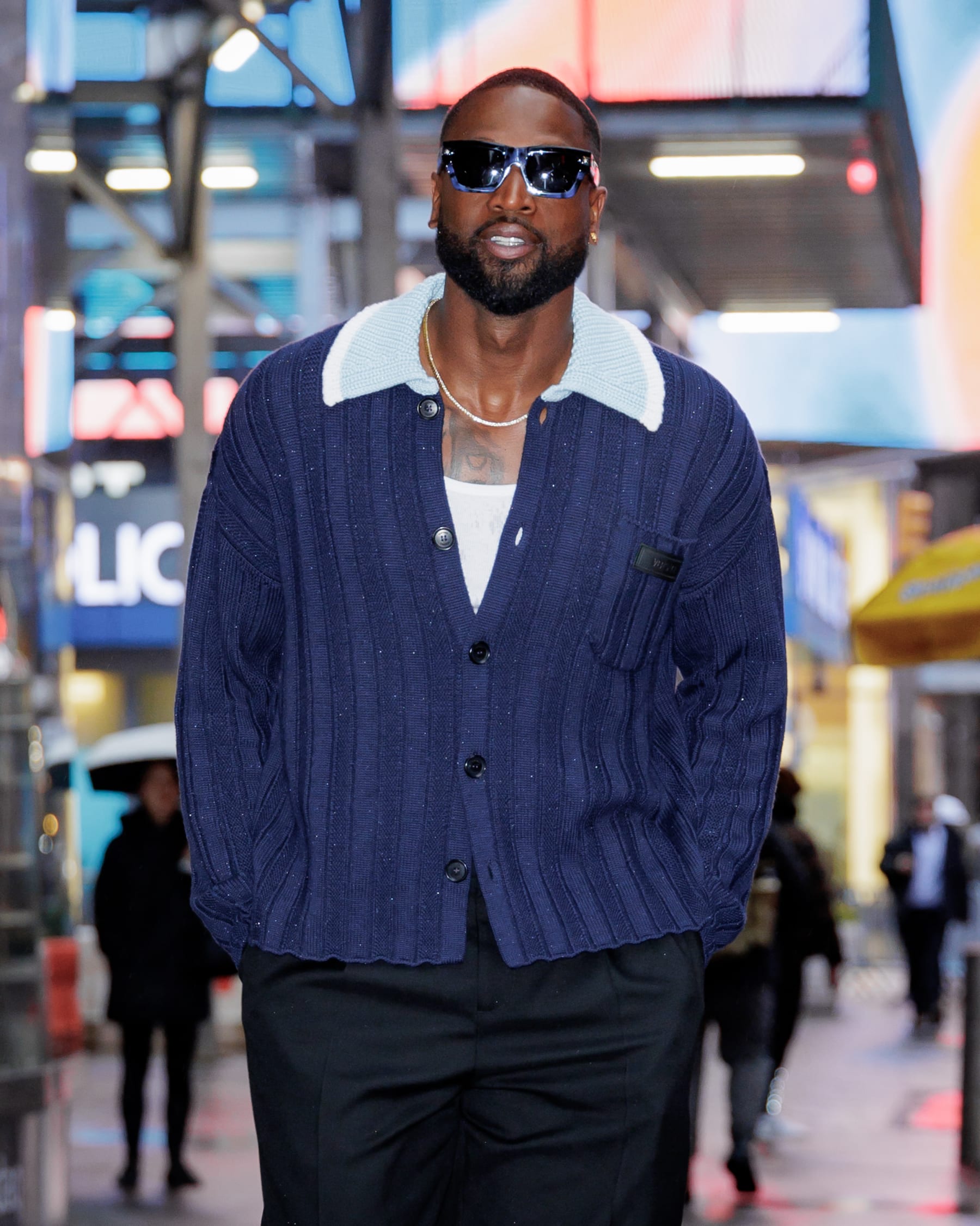 NEW YORK, NEW YORK - JANUARY 26: Dwyane Wade is seen in Times Square on January 26, 2024 in New York City. (Photo by The Hapa Blonde/GC Images)