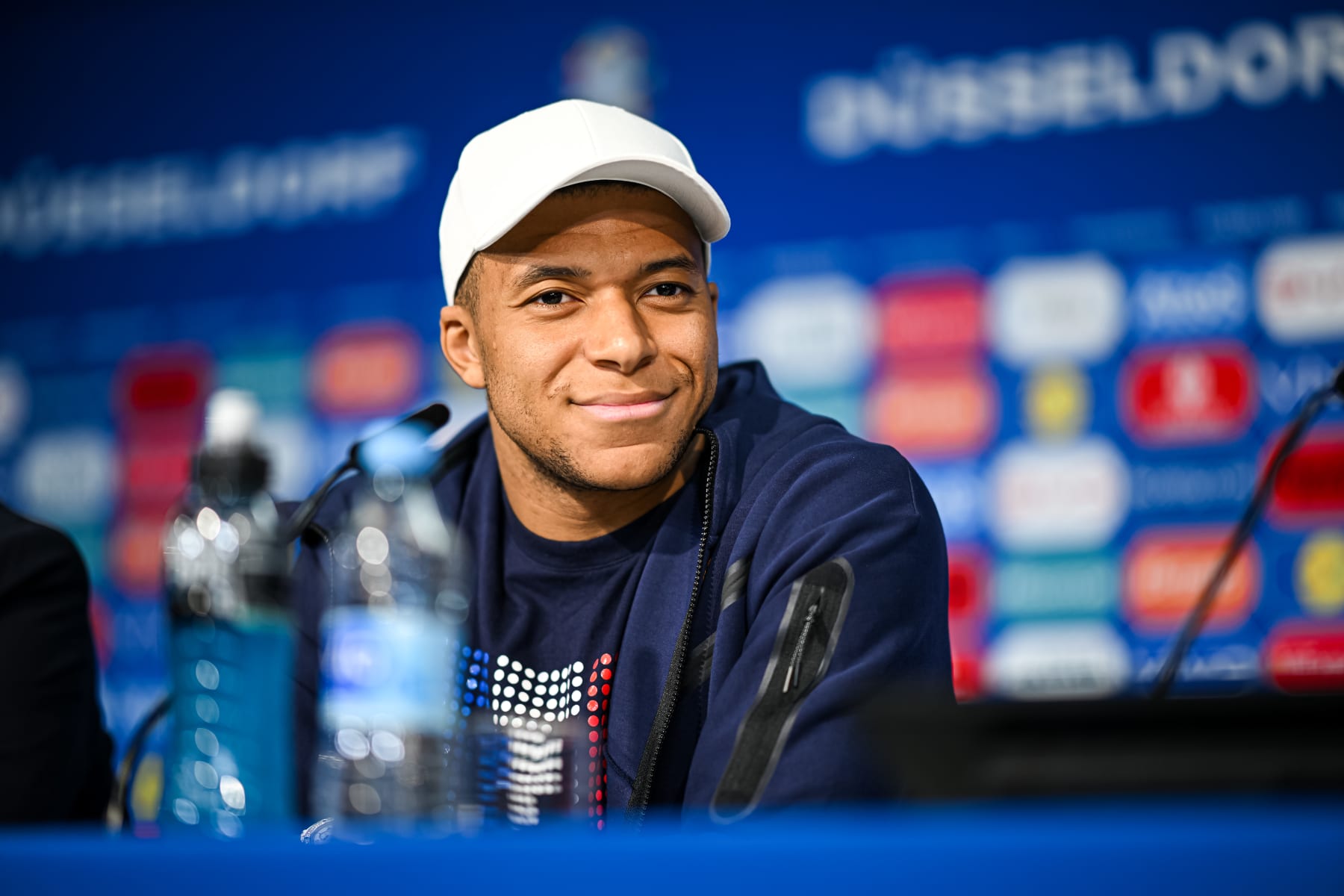 DUSSELDORF, GERMANY - JUNE 16: Kylian Mbappe of France during the press conference at Düsseldorf Arena on June 16, 2024 in Dusseldorf, Germany. (Photo by Frederic Scheidemann - UEFA/UEFA via Getty Images)